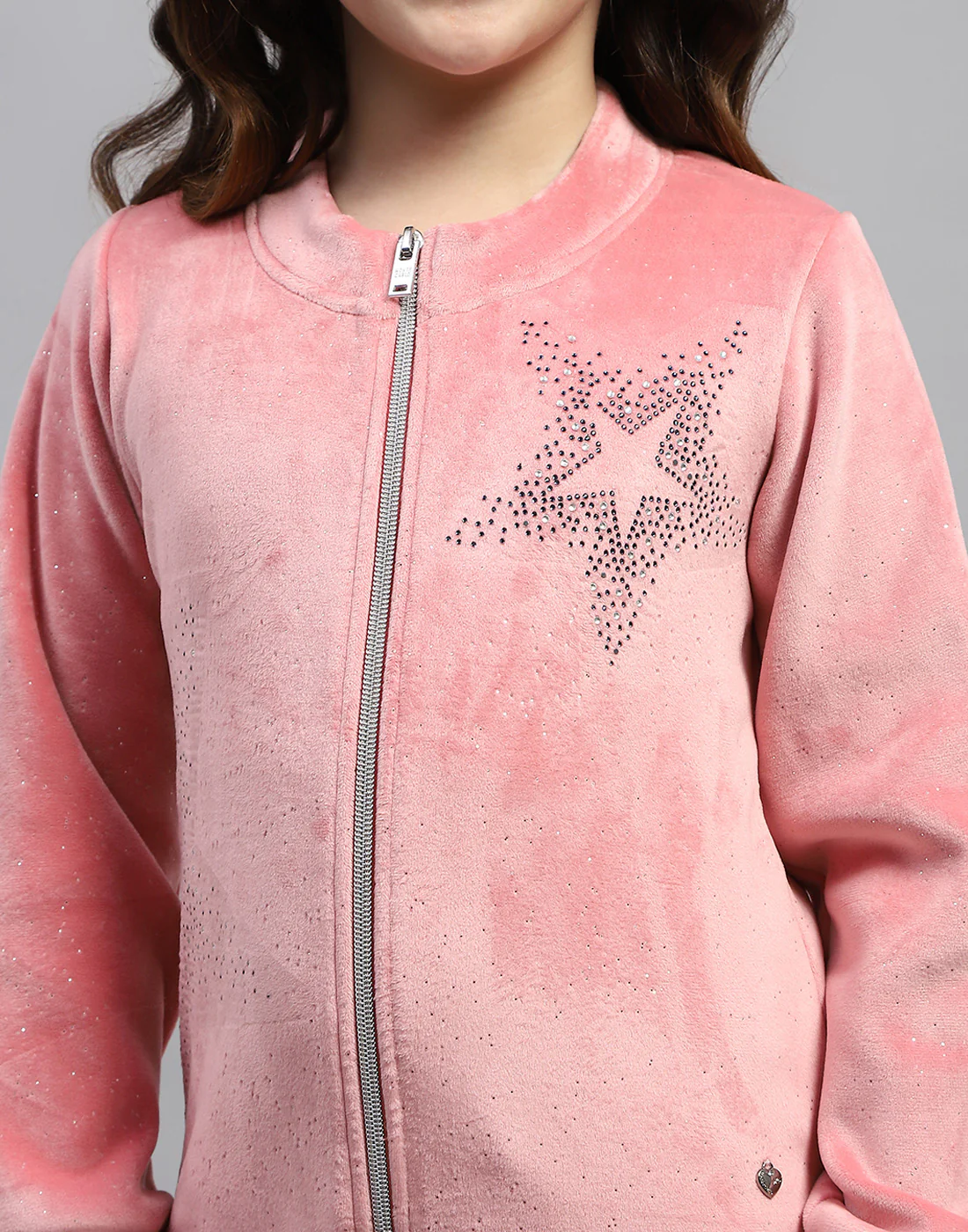 Girls Pink Embroidered Round Neck Full Sleeve Sweatshirt - Image 6