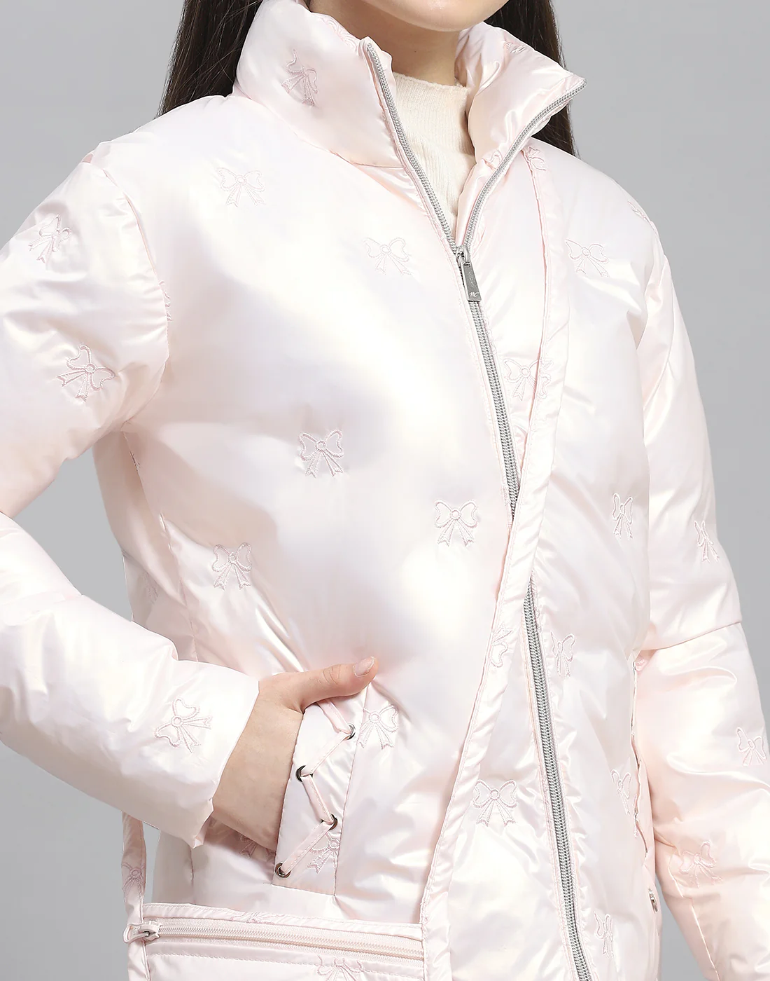 Girls Pink Embroidered Stand Collar Full Sleeve Girls Jacket - Image 7