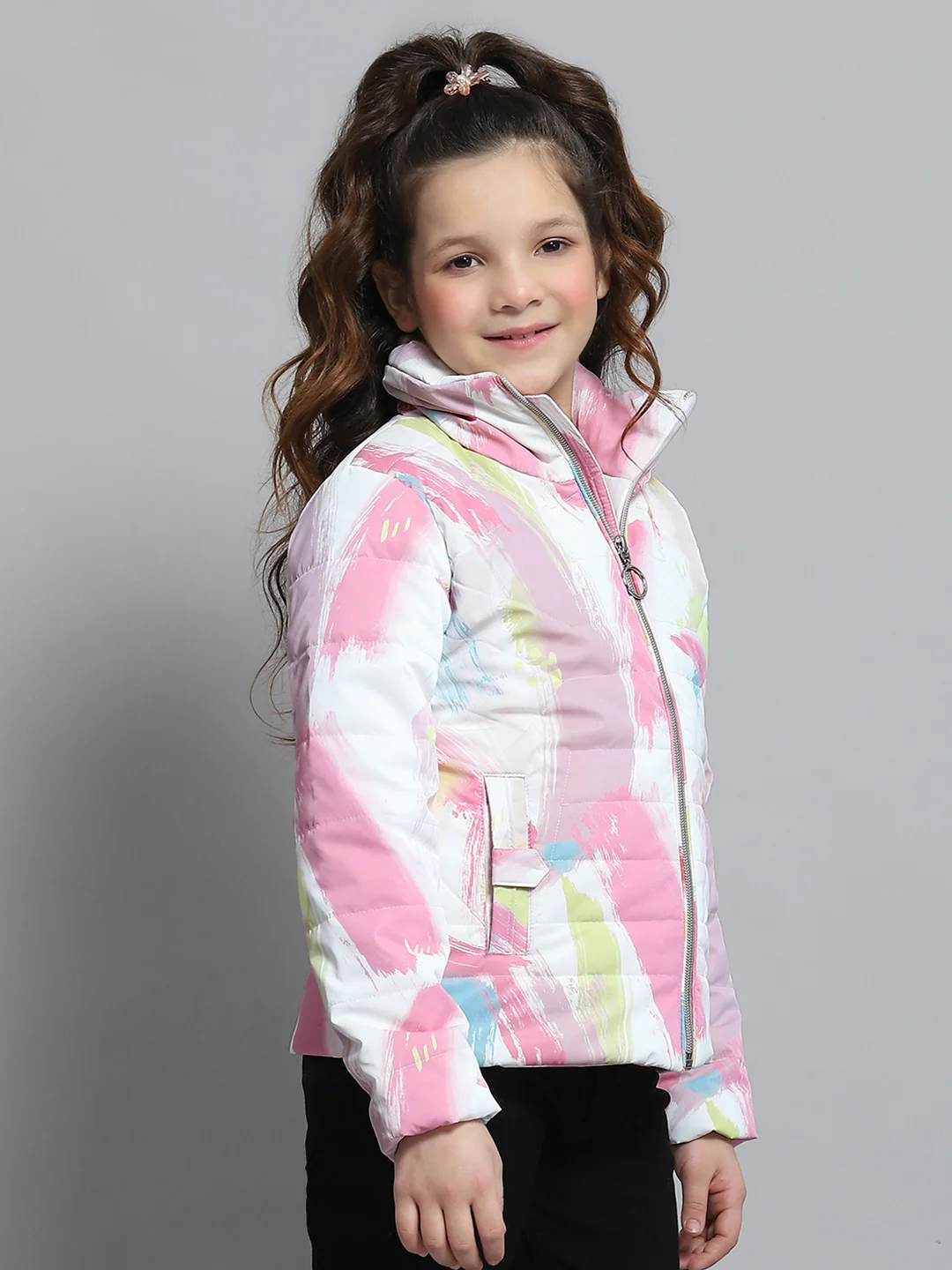 Girls Pink Printed Collar Full Sleeve Jacket - Image 4