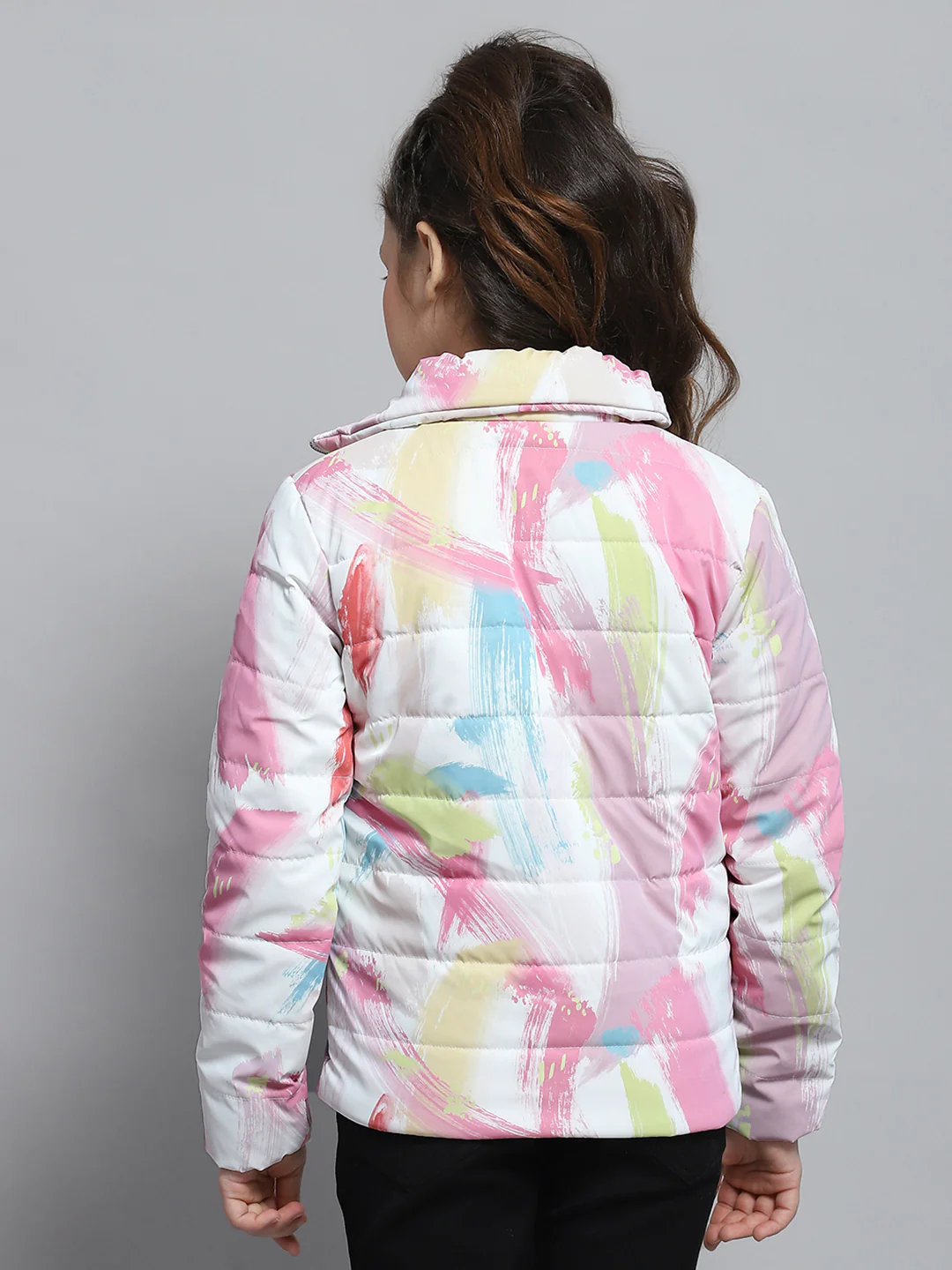 Girls Pink Printed Collar Full Sleeve Jacket - Image 5