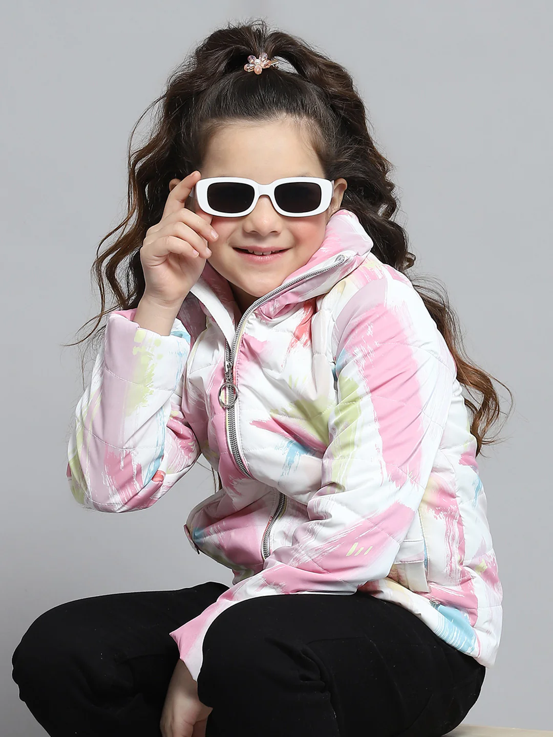 Girls Pink Printed Collar Full Sleeve Jacket - Image 6