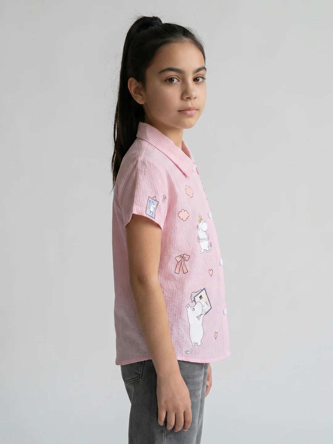 Girls Pink Printed Collar Half Sleeve Top - Image 2