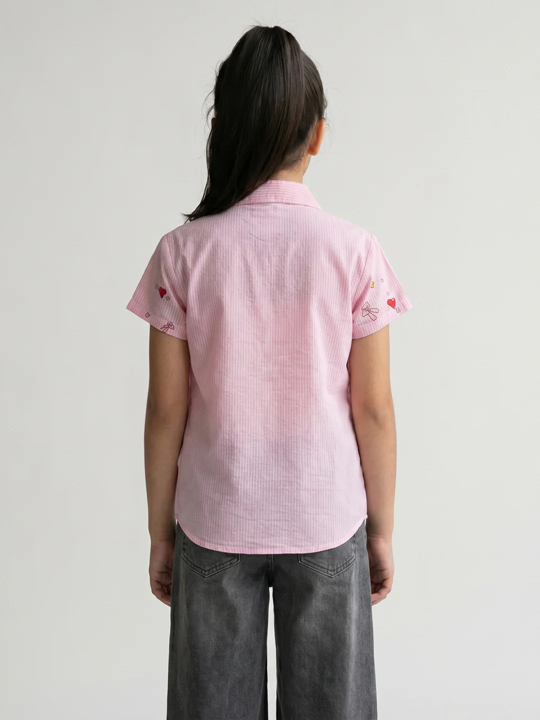 Girls Pink Printed Collar Half Sleeve Top - Image 4