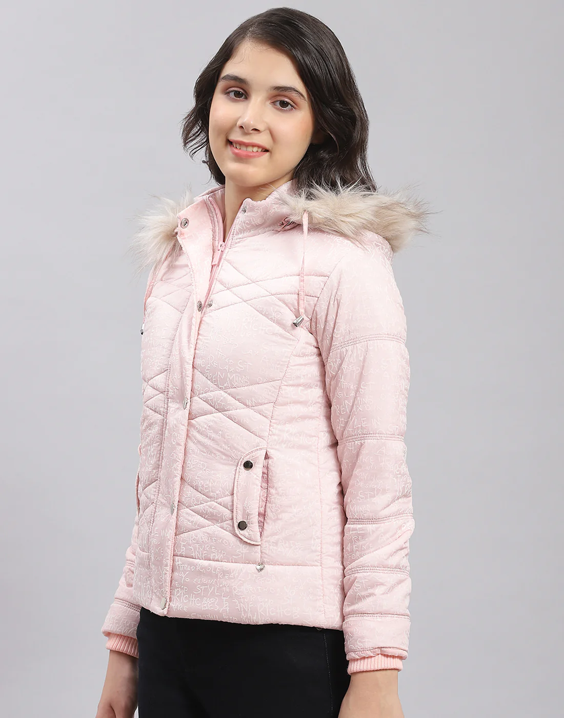 Girls Pink Printed Hooded Full Sleeve Girls Jacket - Image 3