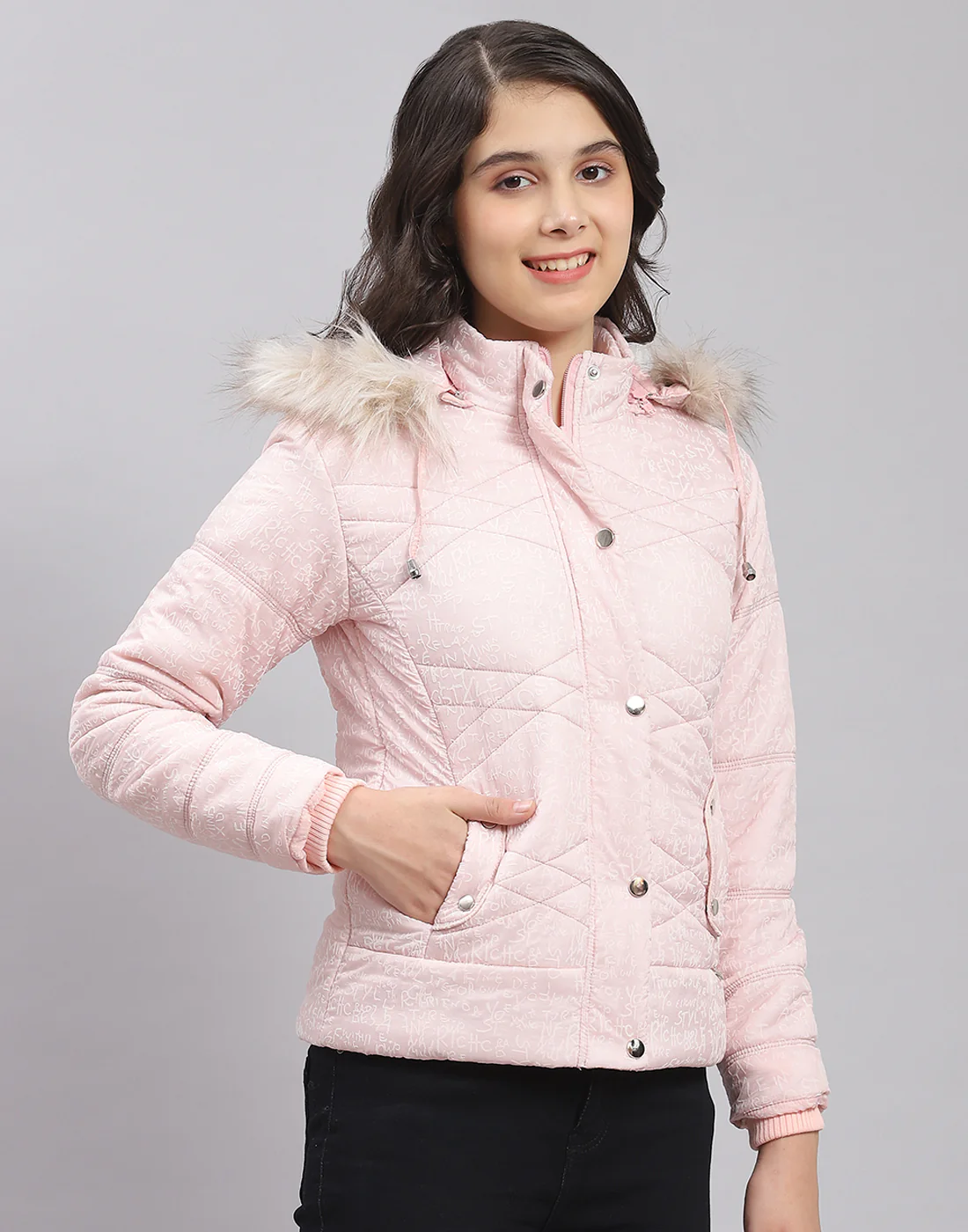 Girls Pink Printed Hooded Full Sleeve Girls Jacket - Image 4