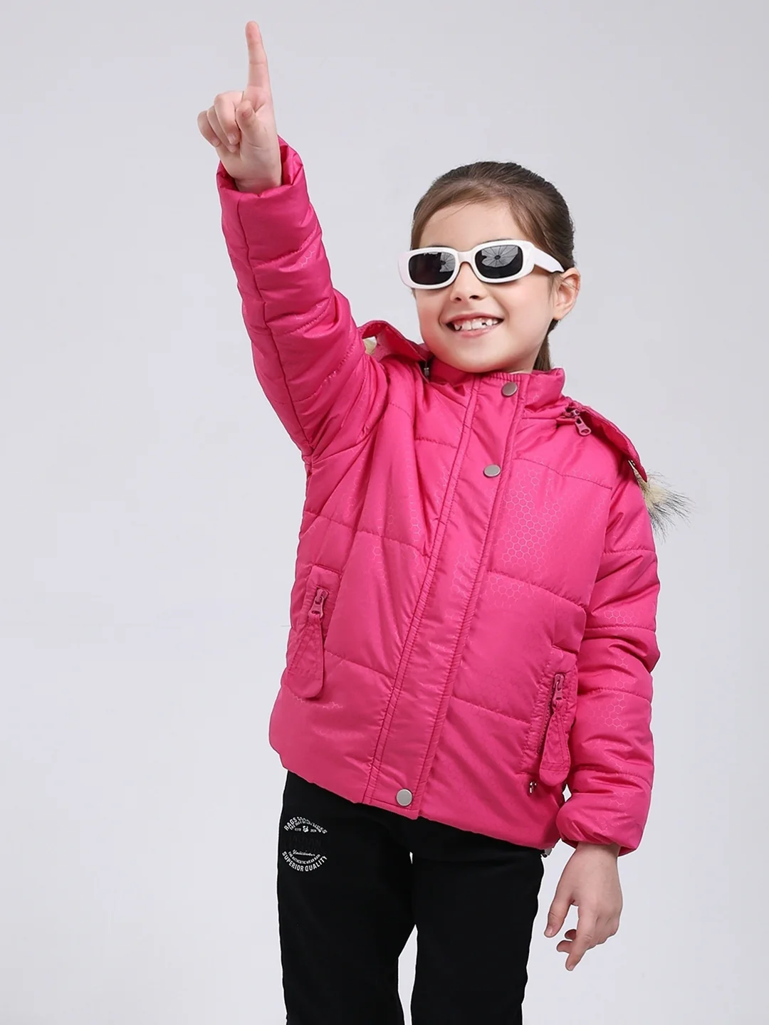 Girls Pink Printed Hooded Full Sleeve Jacket - Image 6