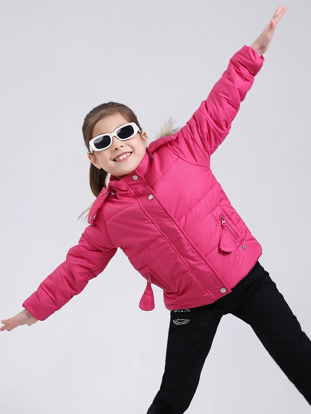 Girls Pink Printed Hooded Full Sleeve Jacket - Image 7