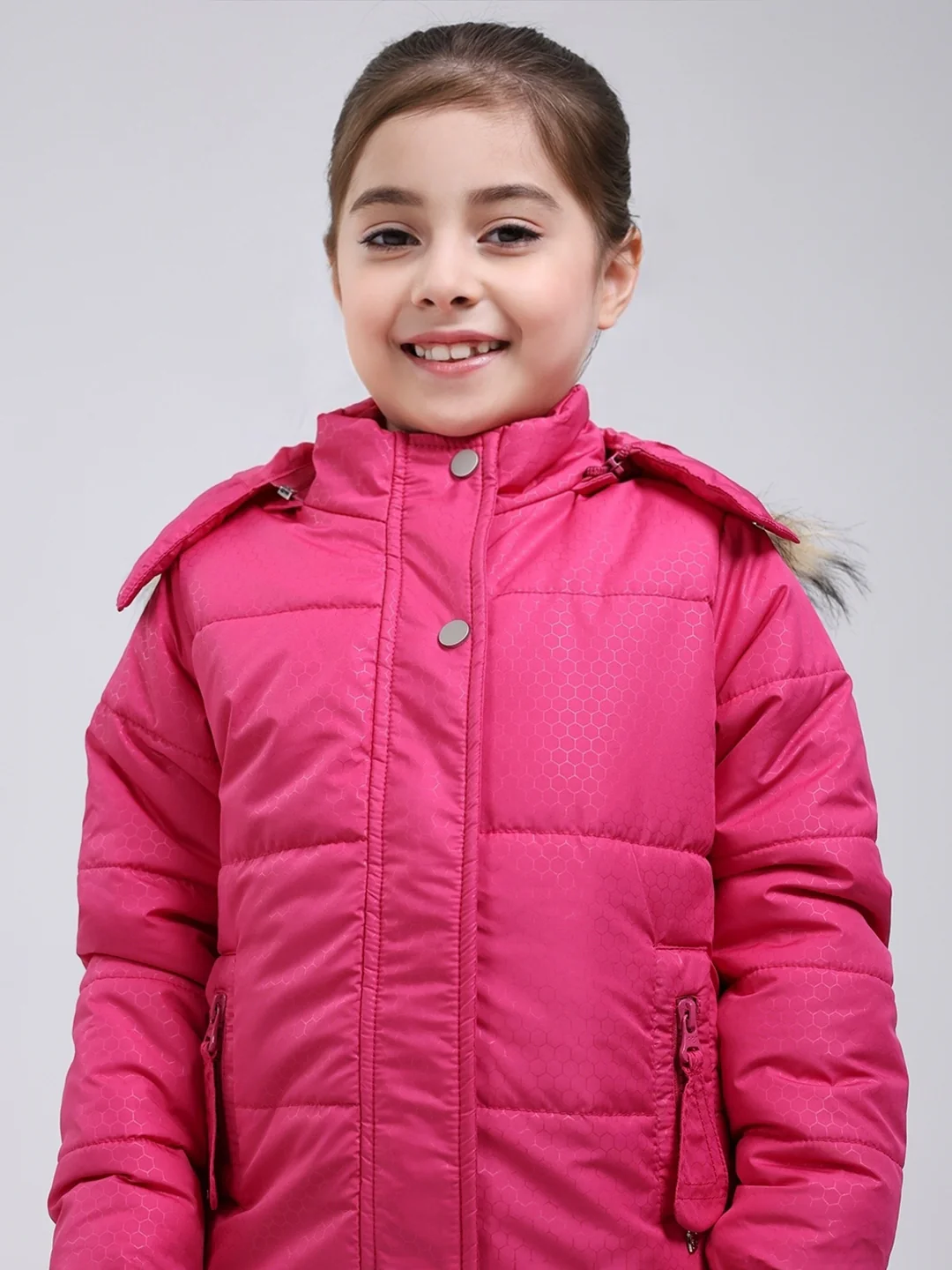 Girls Pink Printed Hooded Full Sleeve Jacket - Image 8