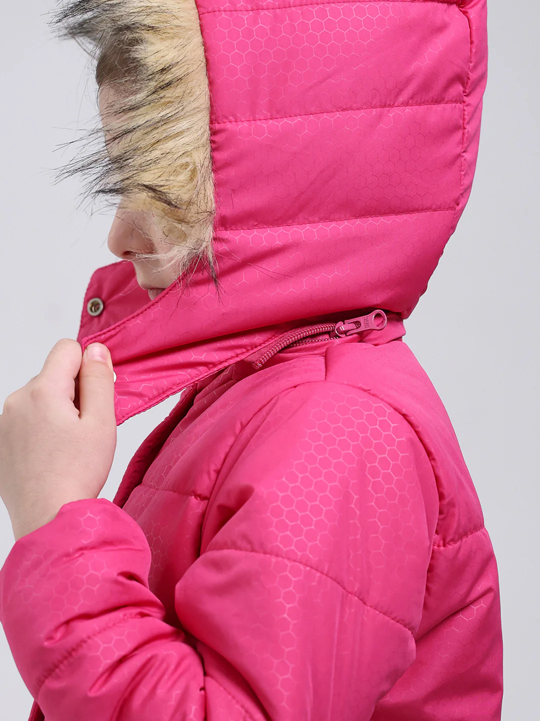 Girls Pink Printed Hooded Full Sleeve Jacket - Image 9