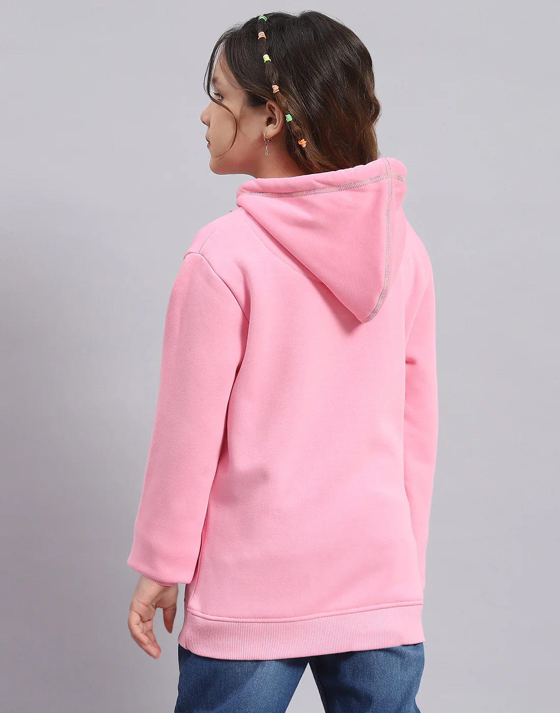 Girls Pink Printed Hooded Full Sleeve Sweatshirt - Image 5