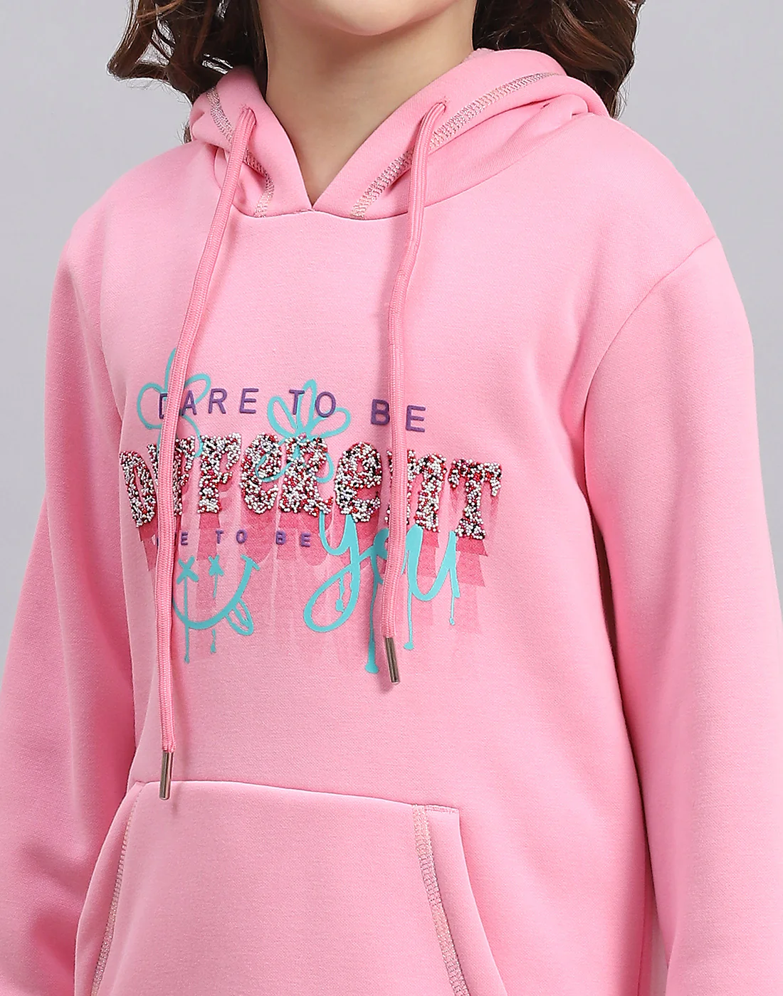 Girls Pink Printed Hooded Full Sleeve Sweatshirt - Image 6