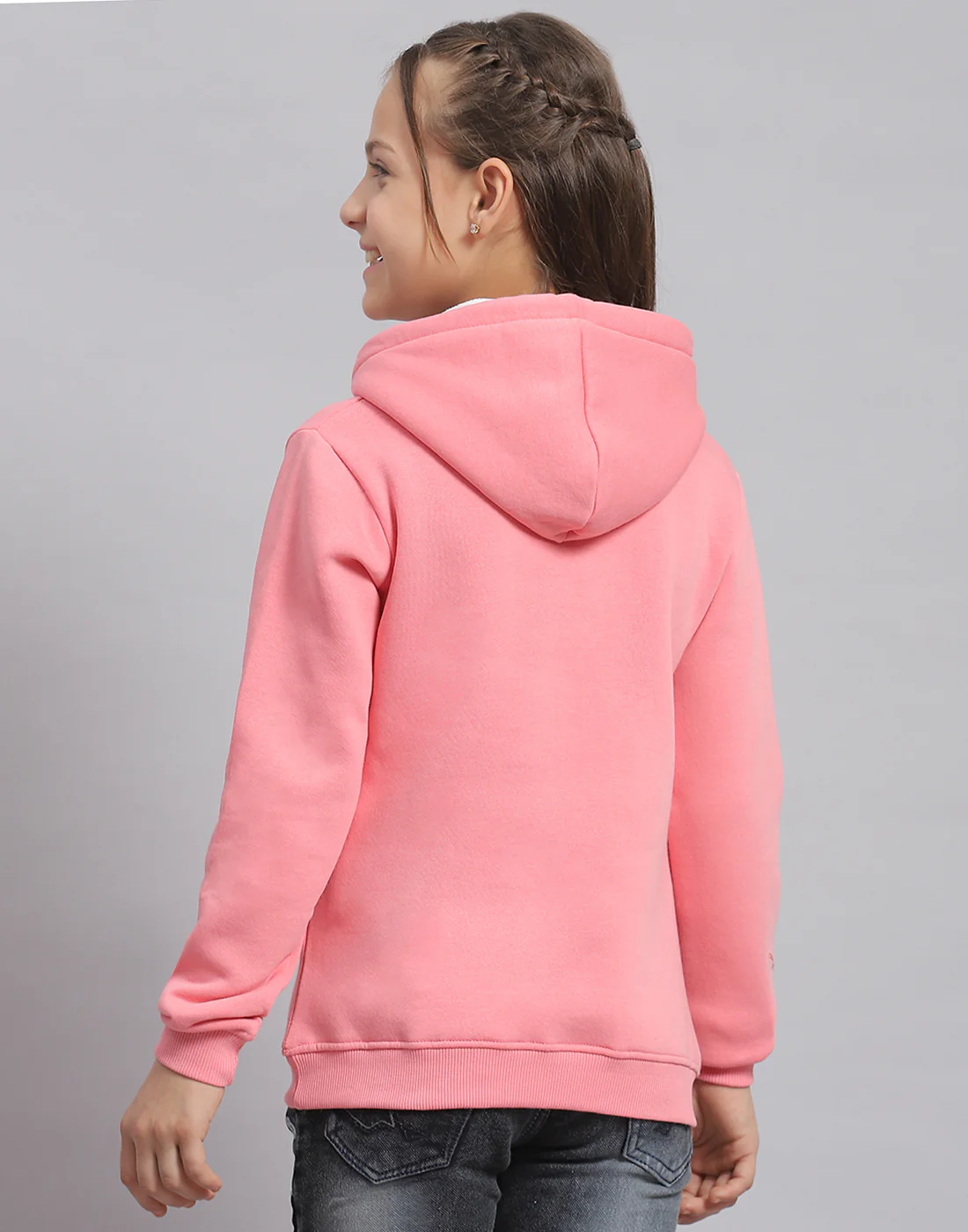Girls Pink Printed Hooded Full Sleeve Sweatshirt - Image 6