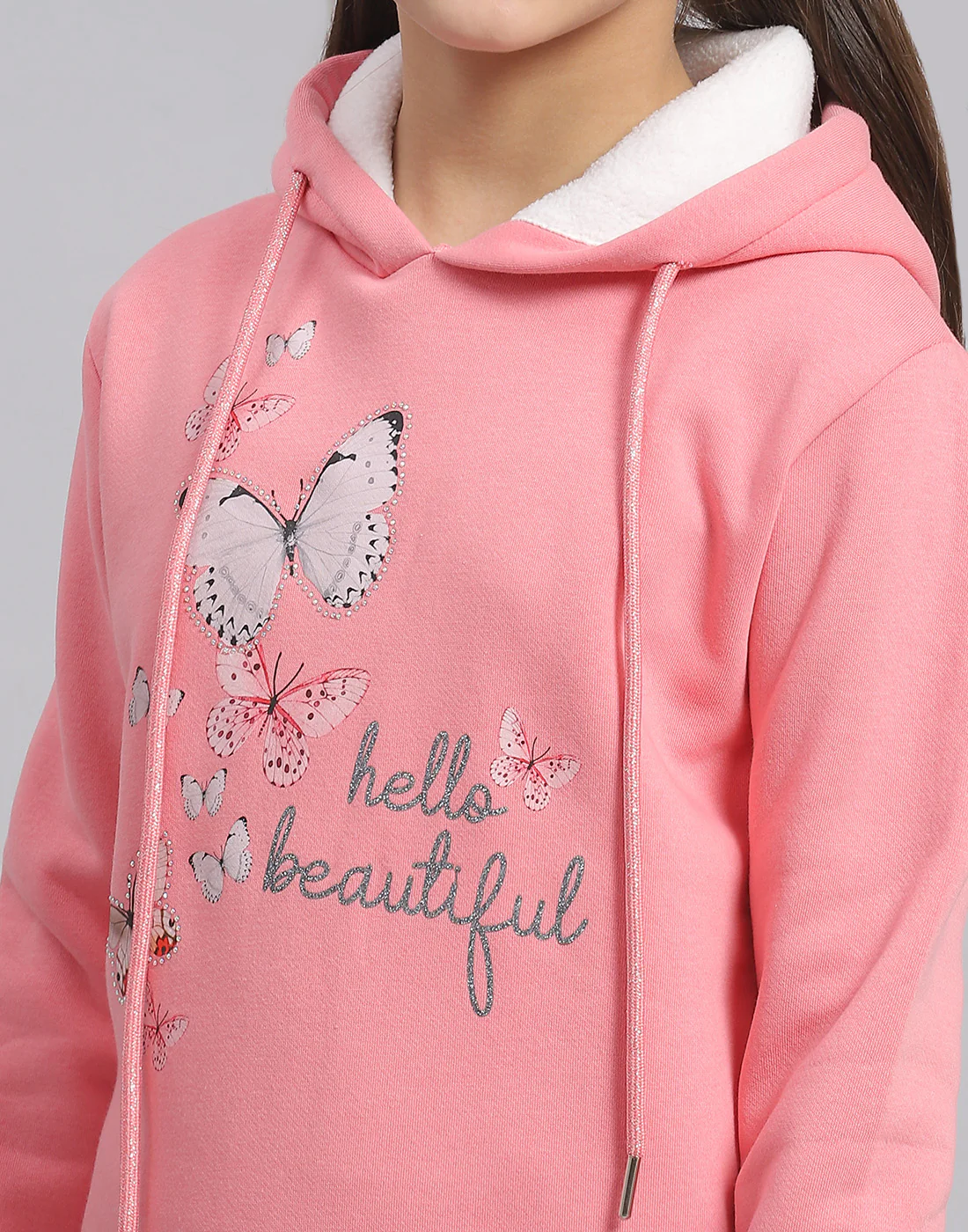 Girls Pink Printed Hooded Full Sleeve Sweatshirt - Image 7