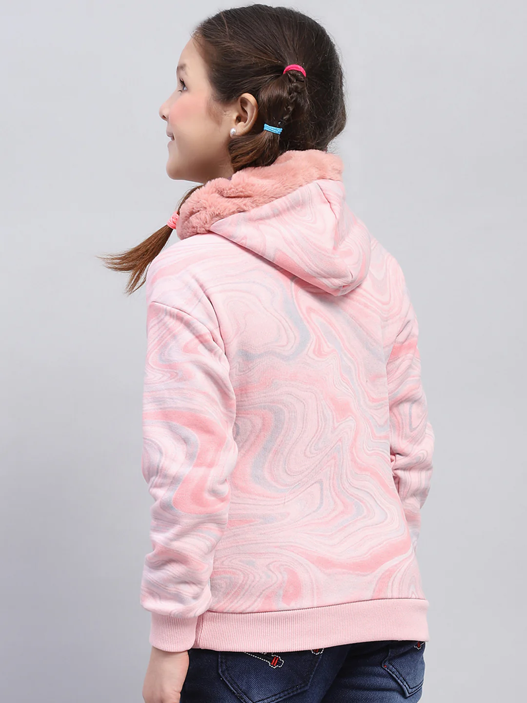 Girls Pink Printed Hooded Full Sleeve Sweatshirt - Image 5