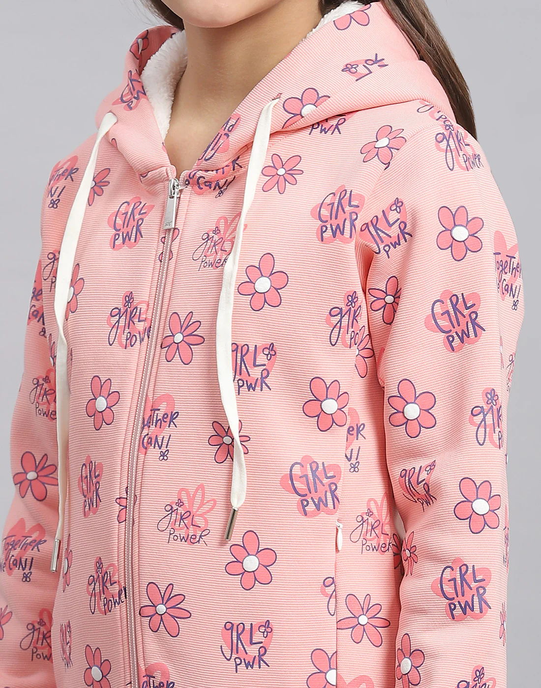 Girls Pink Printed Hooded Full Sleeve Sweatshirt - Image 7