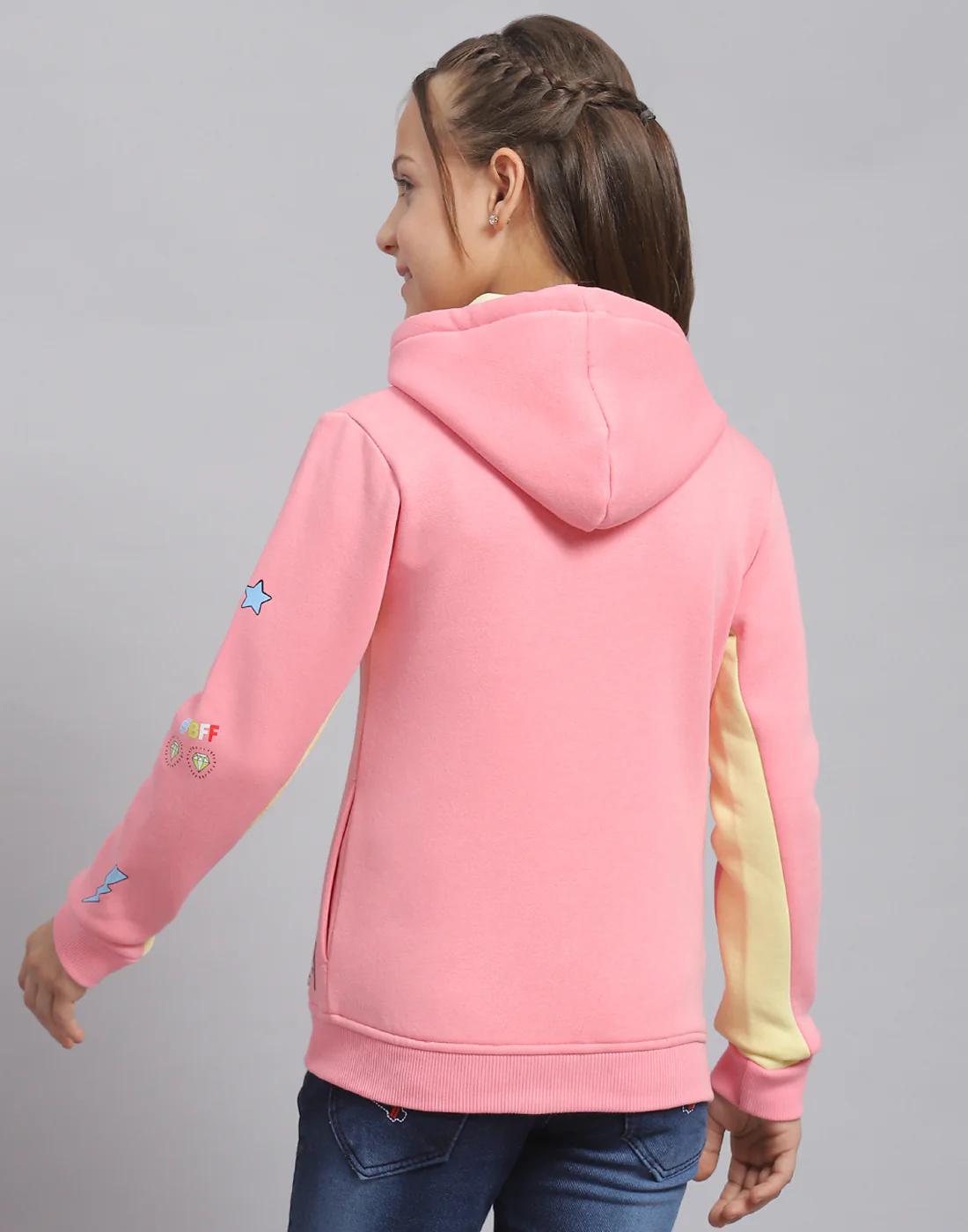 Girls Pink Printed Hooded Full Sleeve Sweatshirt - Image 6