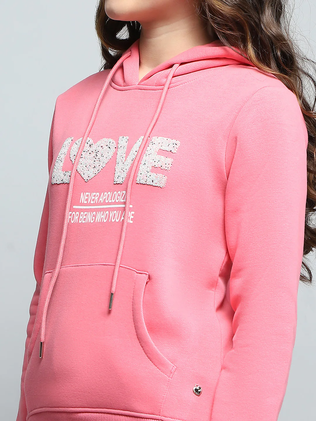 Girls Pink Printed Hooded Full Sleeve Sweatshirt - Image 7