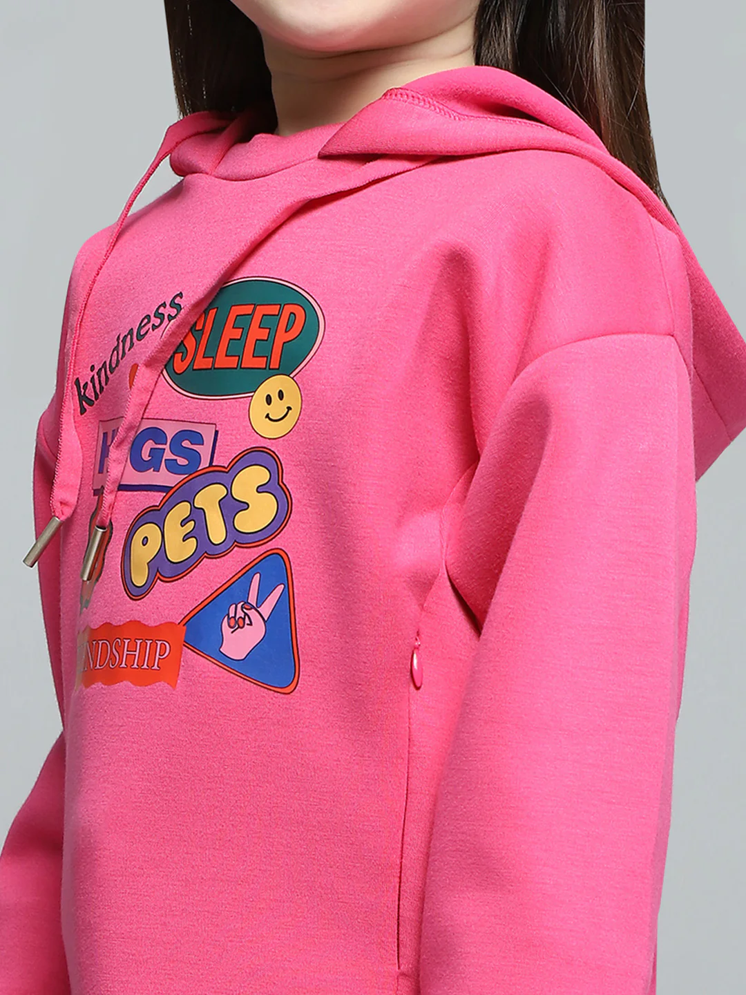 Girls Pink Printed Hooded Full Sleeve Sweatshirt - Image 6