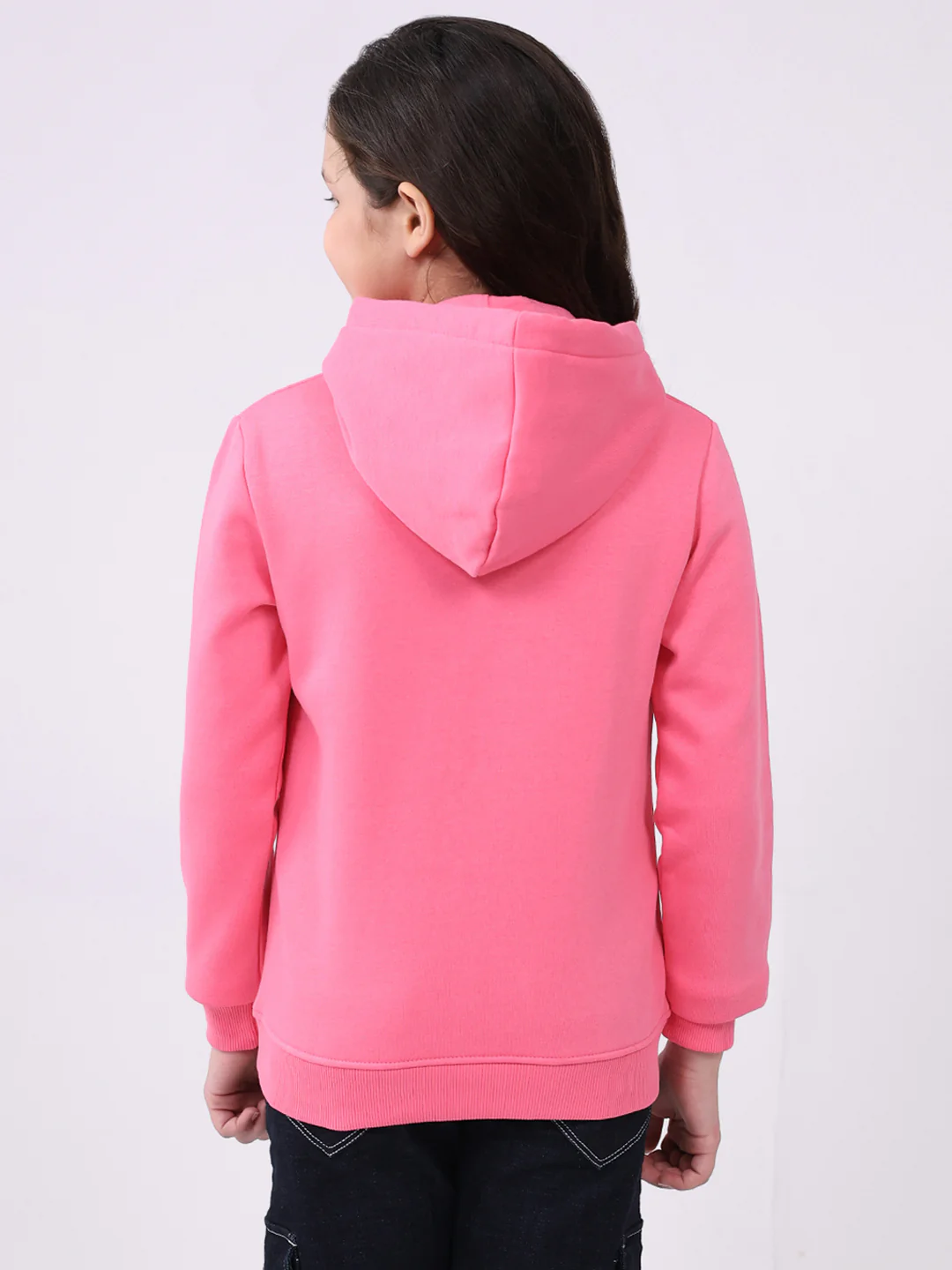 Girls Pink Printed Hooded Full Sleeve Sweatshirt - Image 5