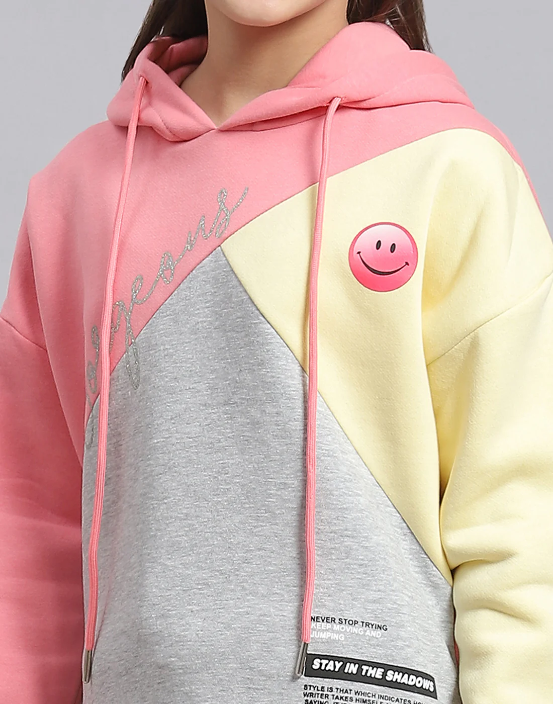 Girls Pink Printed Hooded Full Sleeve Tracksuit - Image 7