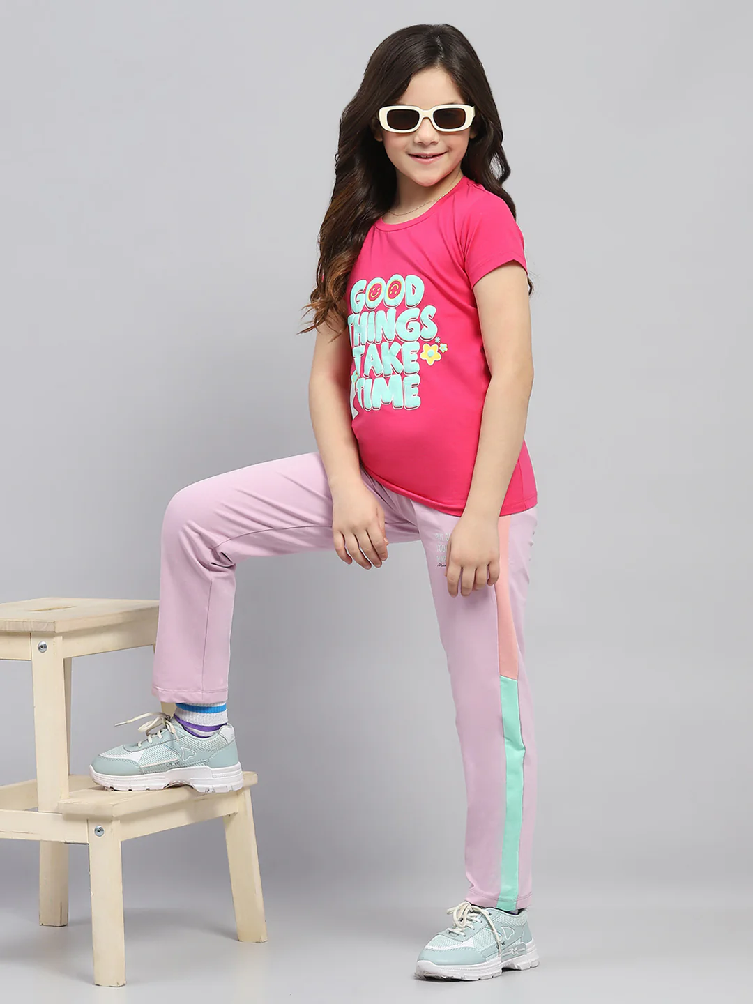 Girls Pink Printed Regular Fit Lower - Image 2