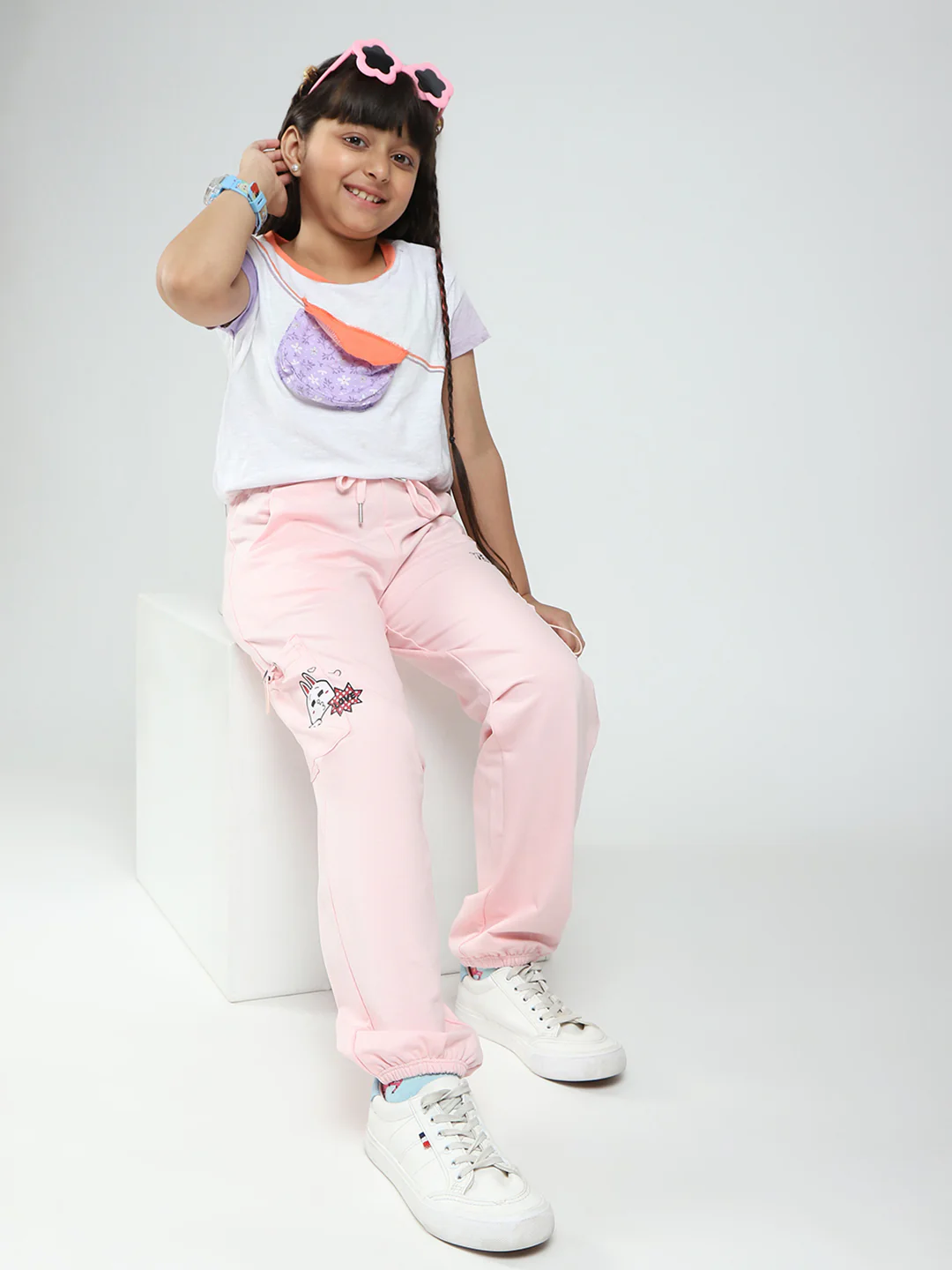 Girls Pink Printed Regular Fit Lower - Image 2
