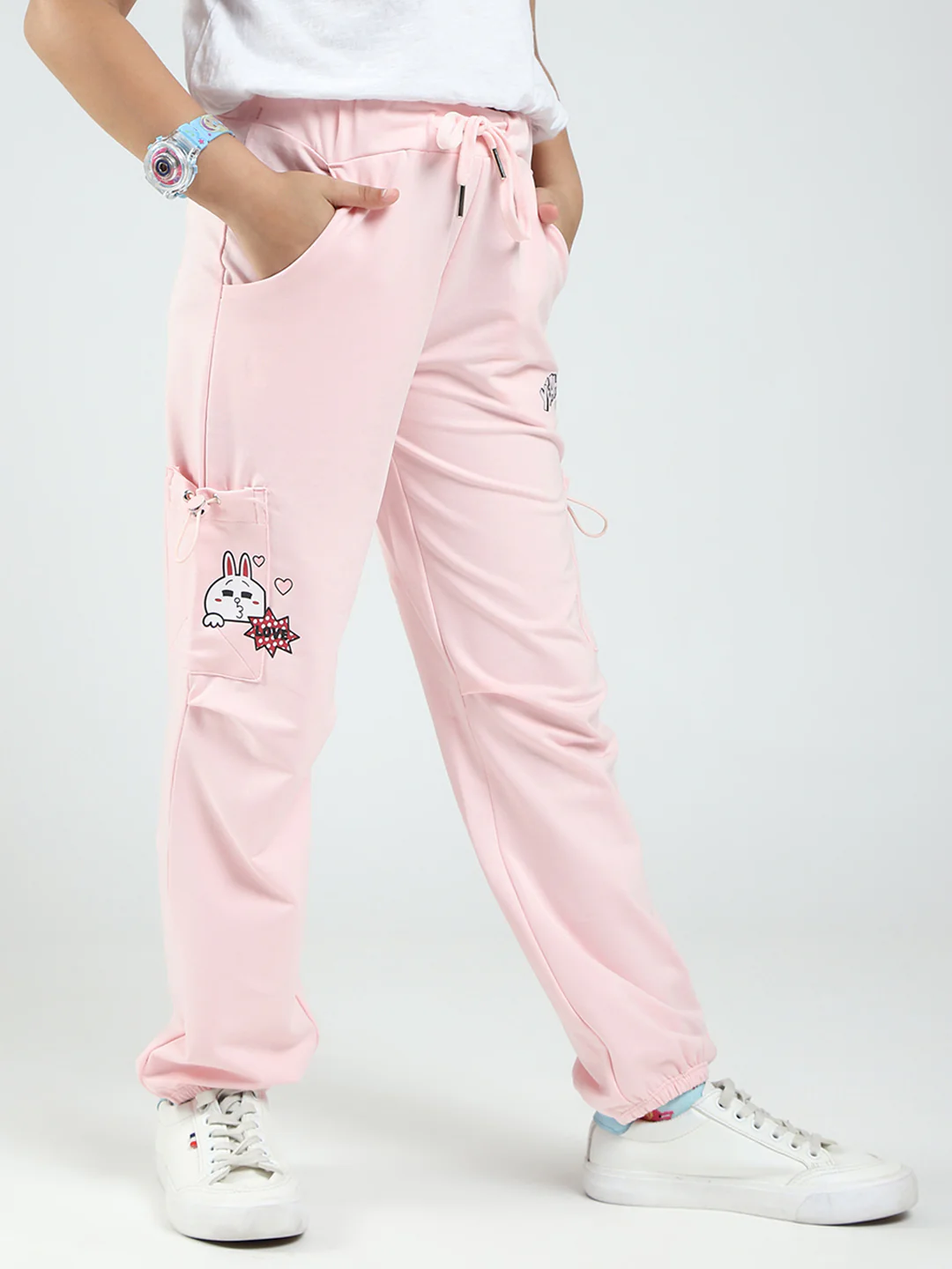Girls Pink Printed Regular Fit Lower - Image 4
