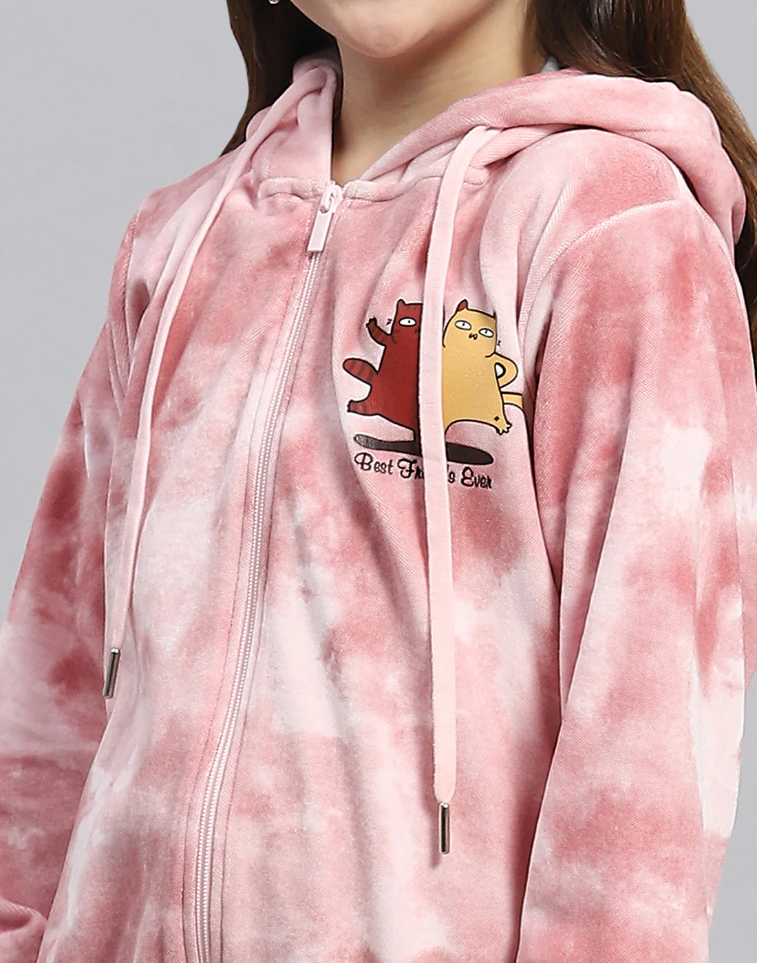 Girls Pink Printed Round Neck Full Sleeve Cords Set - Image 6