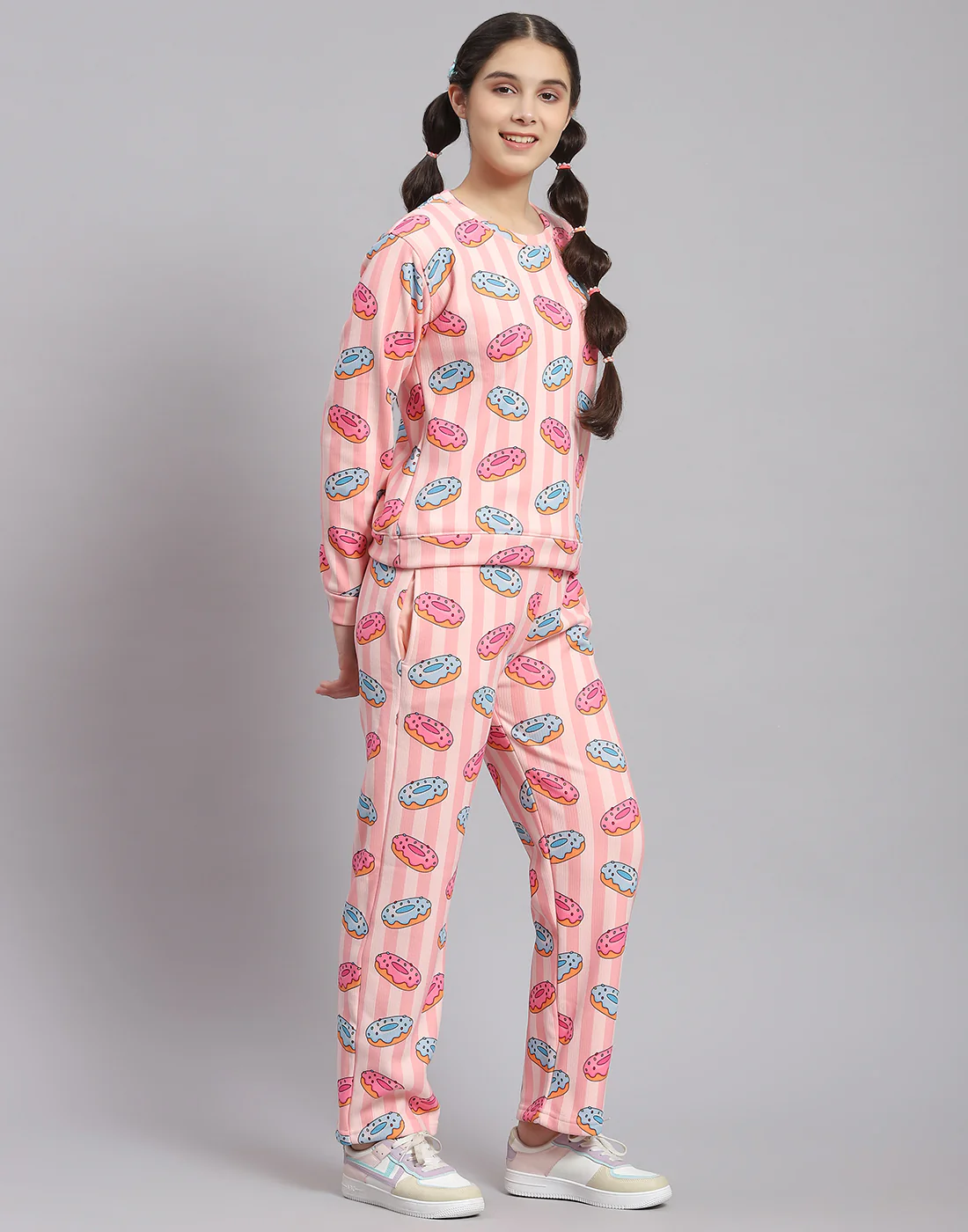 Girls Pink Printed Round Neck Full Sleeve Cords Set - Image 4