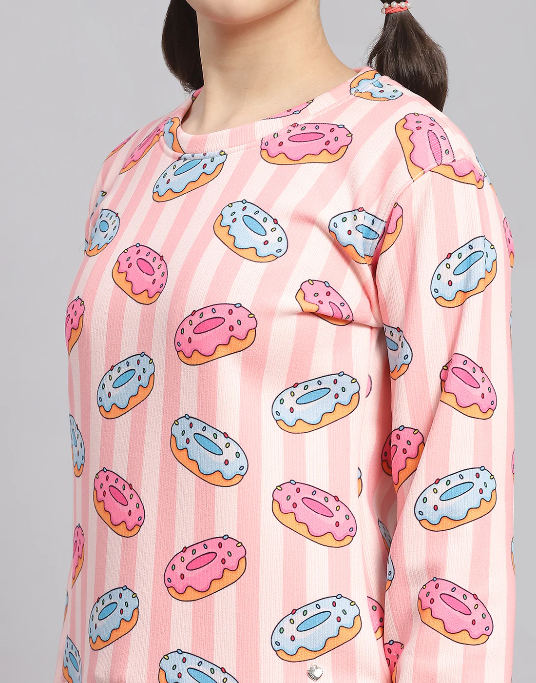 Girls Pink Printed Round Neck Full Sleeve Cords Set - Image 6