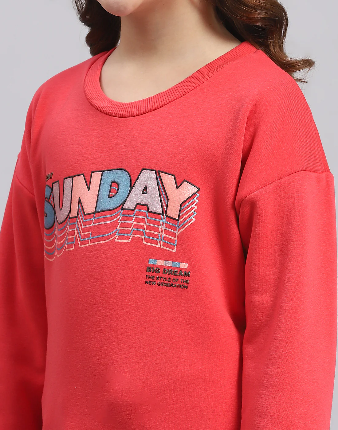 Girls Pink Printed Round Neck Full Sleeve Sweatshirt - Image 6