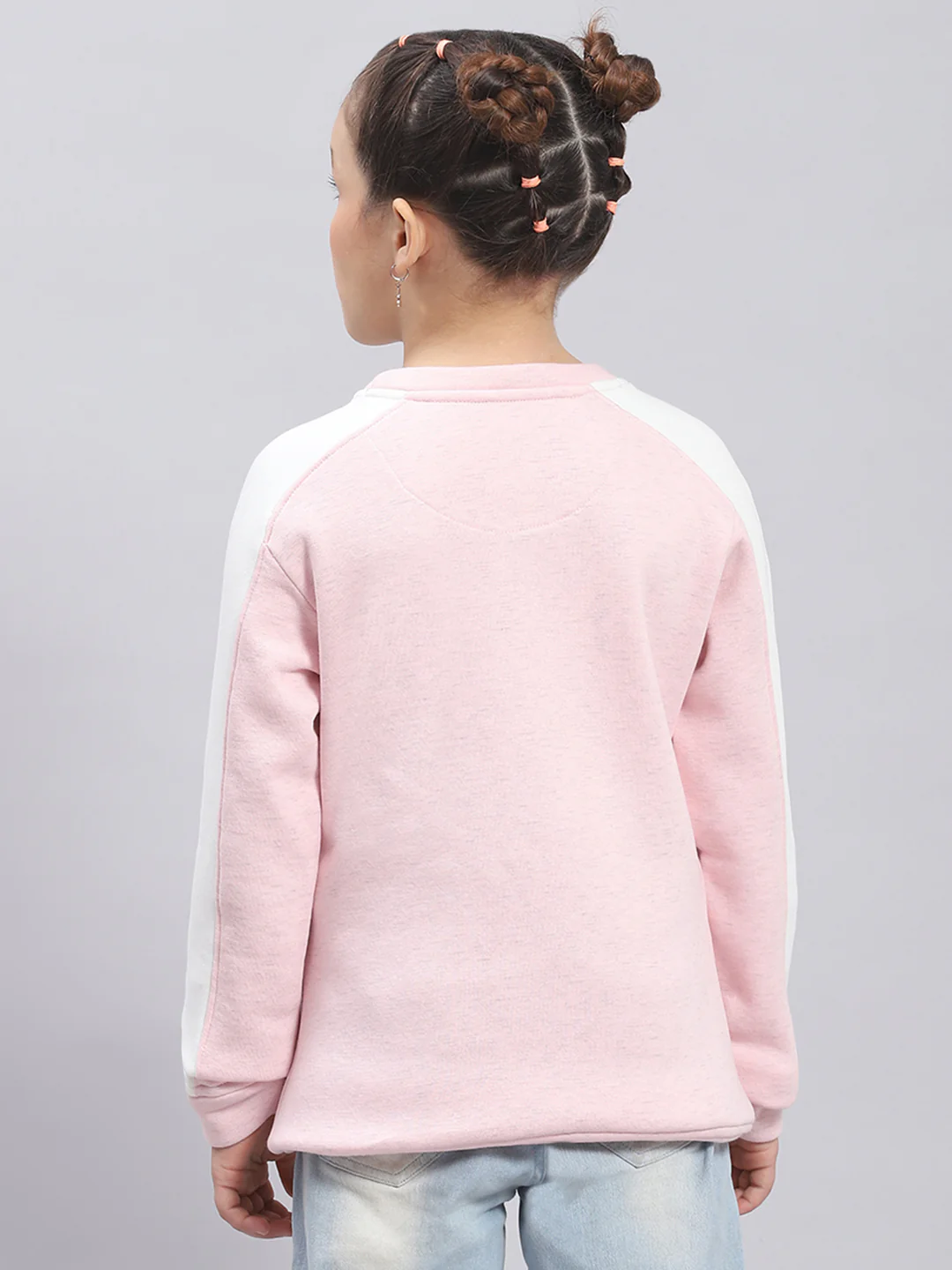 Girls Pink Printed Round Neck Full Sleeve Sweatshirt - Image 5