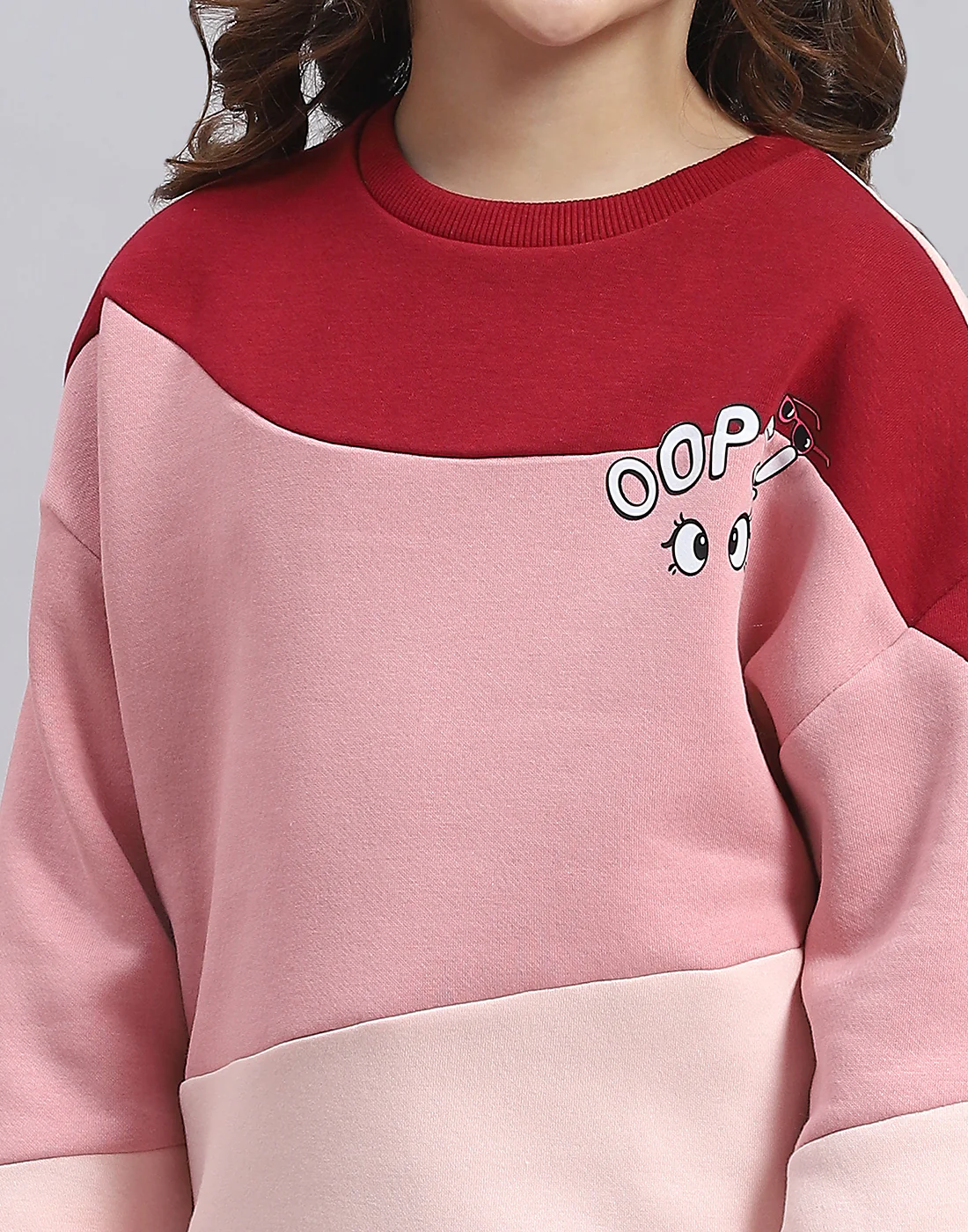 Girls Pink Printed Round Neck Full Sleeve Sweatshirt - Image 6