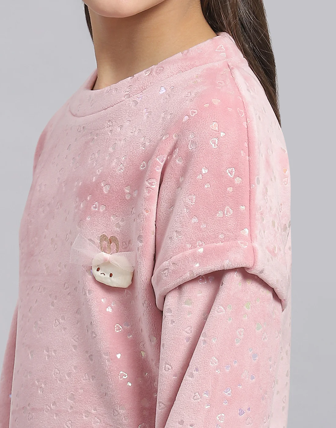 Girls Pink Printed Round Neck Full Sleeve Sweatshirt - Image 6