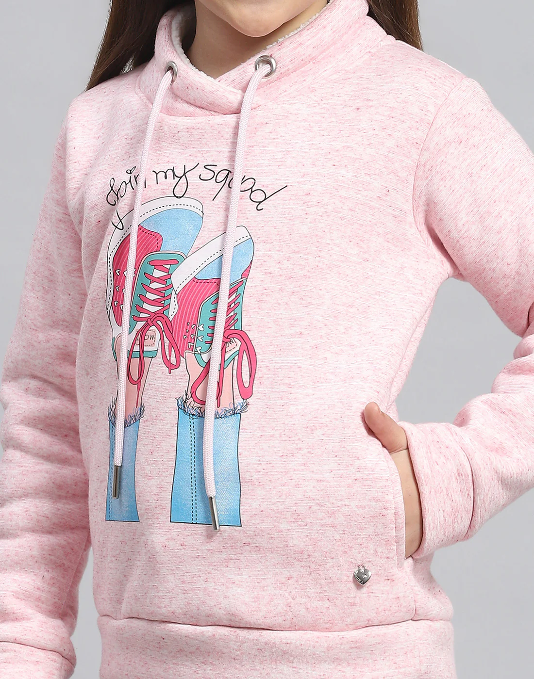 Girls Pink Printed Round Neck Full Sleeve Sweatshirt - Image 6