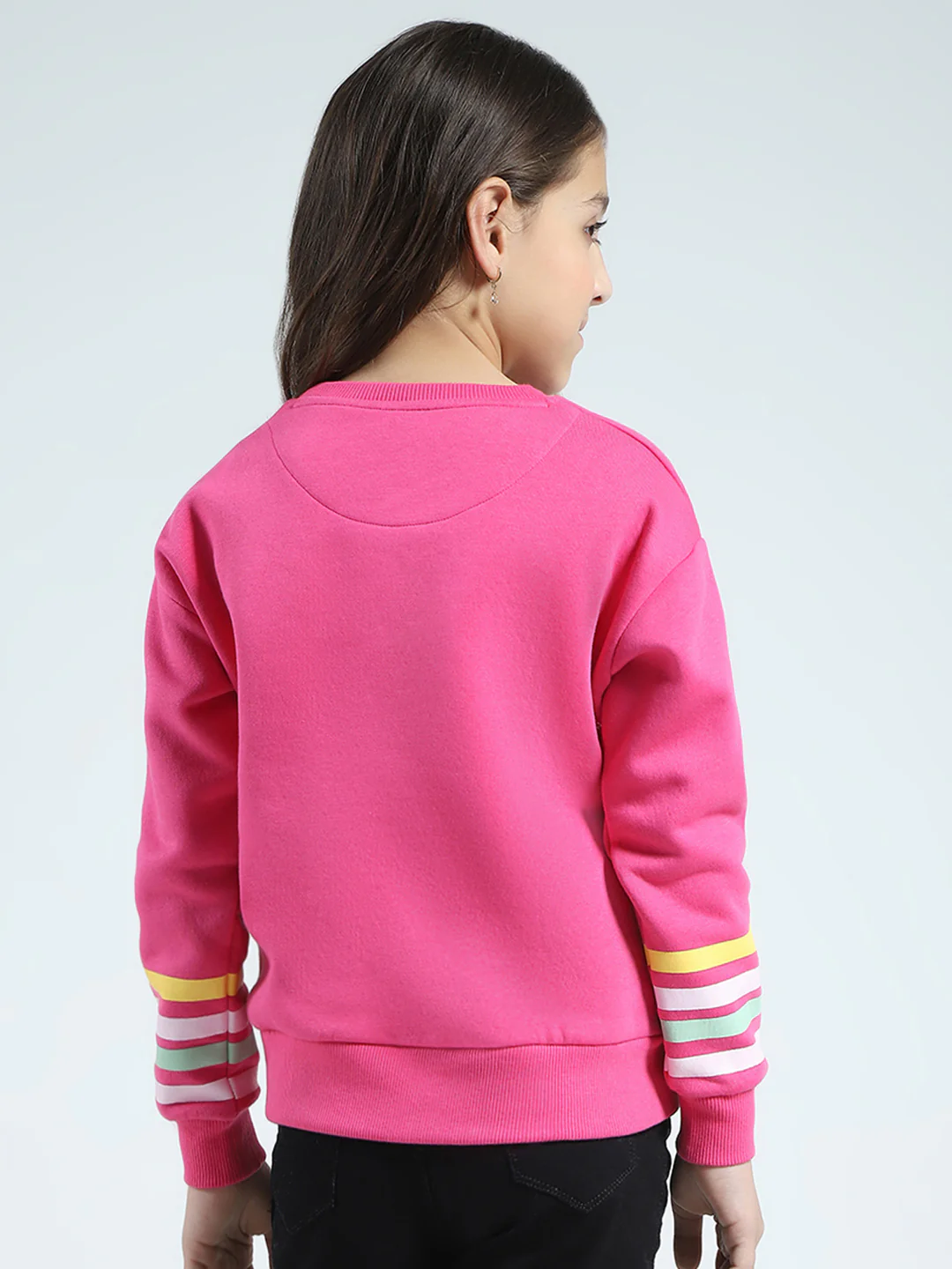 Girls Pink Printed Round Neck Full Sleeve Sweatshirt - Image 5