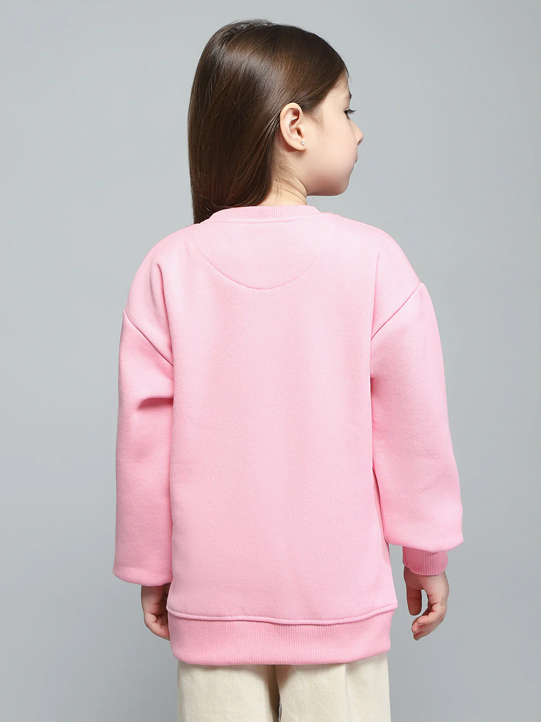 Girls Pink Printed Round Neck Full Sleeve Sweatshirt - Image 5