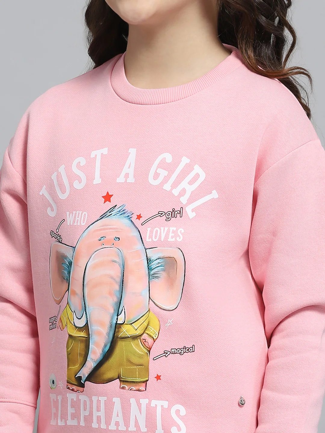 Girls Pink Printed Round Neck Full Sleeve Sweatshirt - Image 6