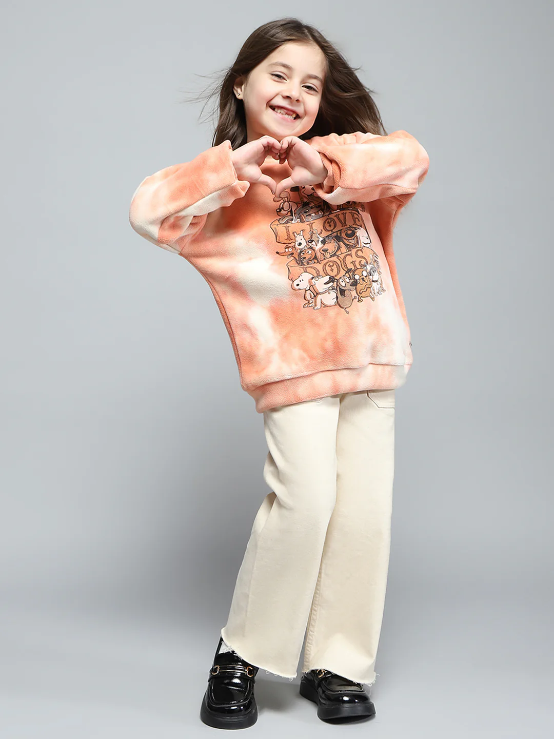 Girls Pink Printed Round Neck Full Sleeve Sweatshirt - Image 2