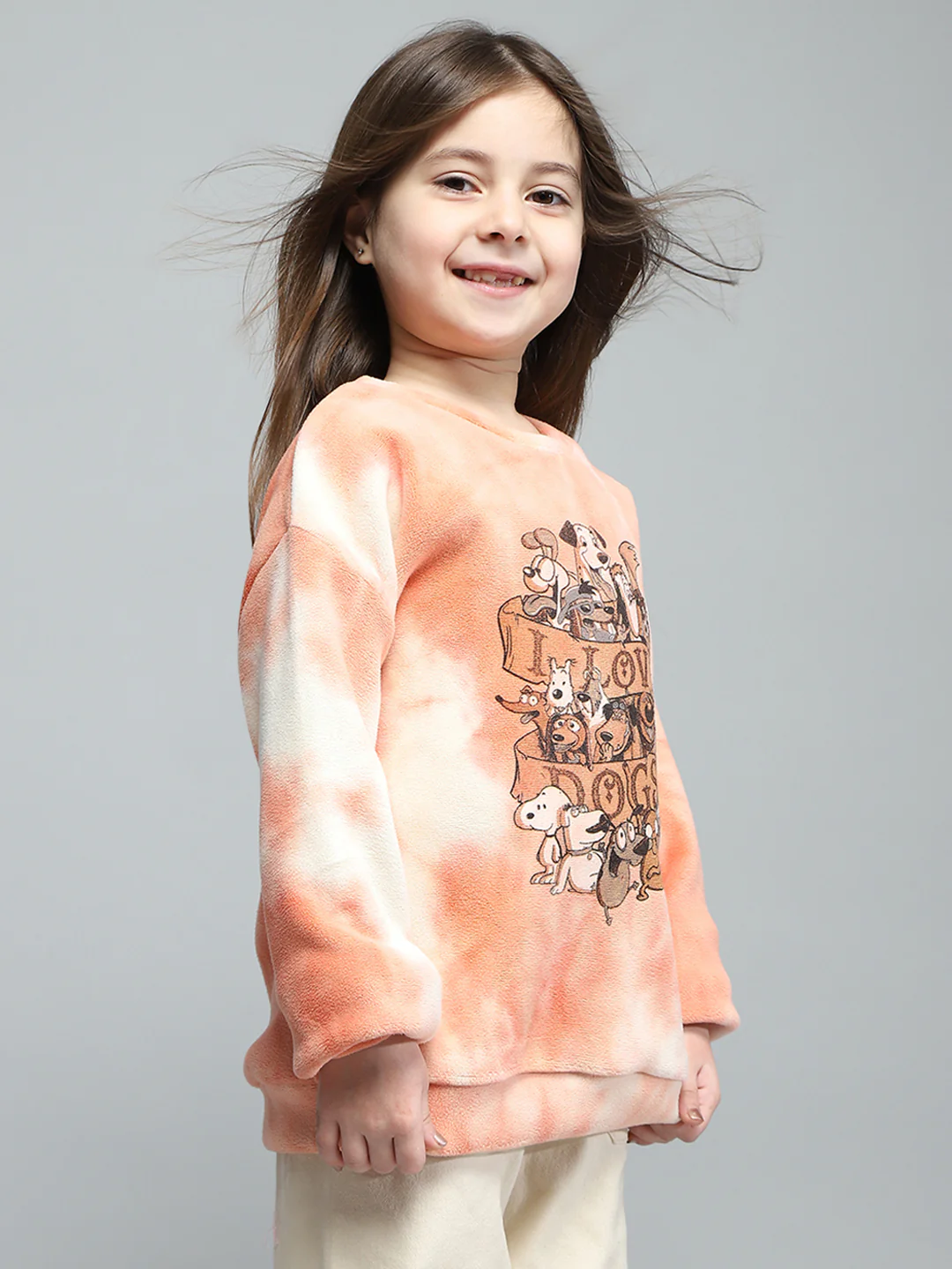 Girls Pink Printed Round Neck Full Sleeve Sweatshirt - Image 4
