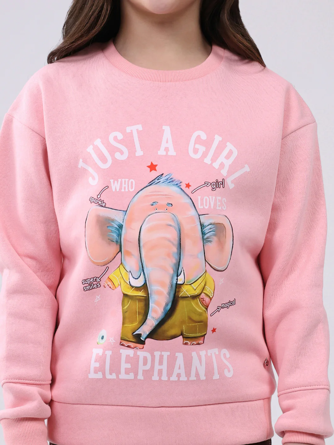 Girls Pink Printed Round Neck Full Sleeve Sweatshirt - Image 6