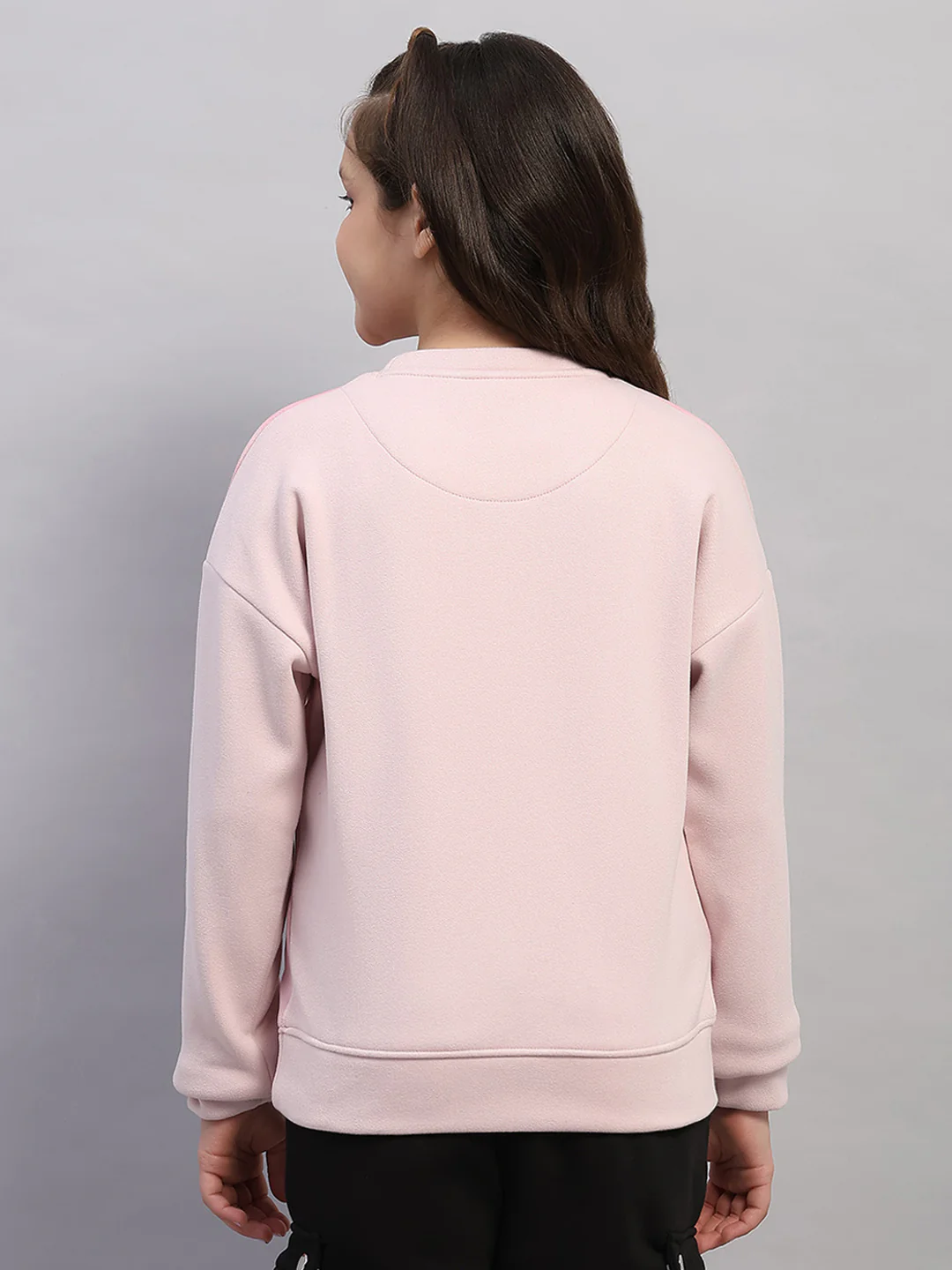 Girls Pink Printed Round Neck Full Sleeve Sweatshirt - Image 5