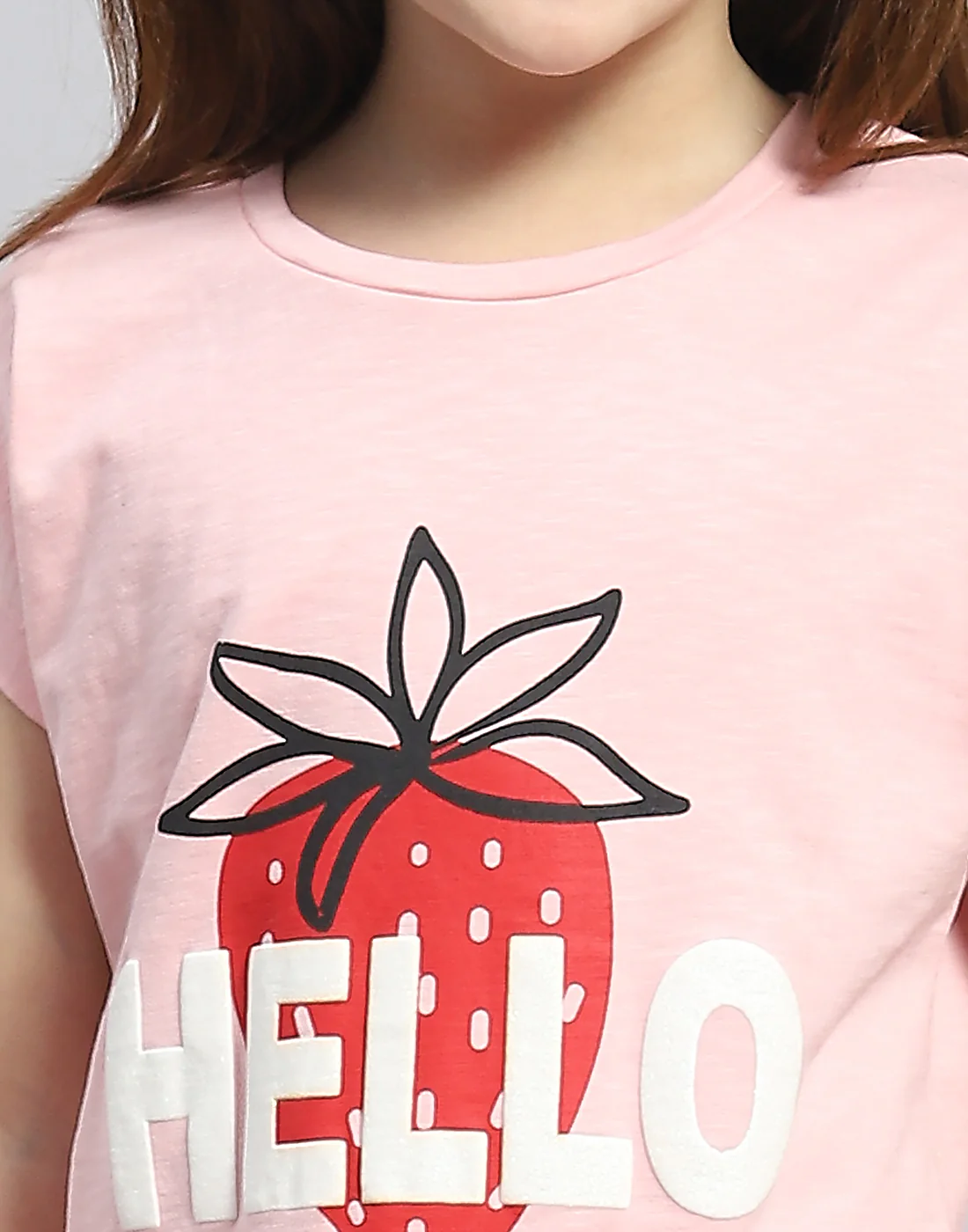 Girls Pink Printed Round Neck Half Sleeve Shorts Set - Image 7