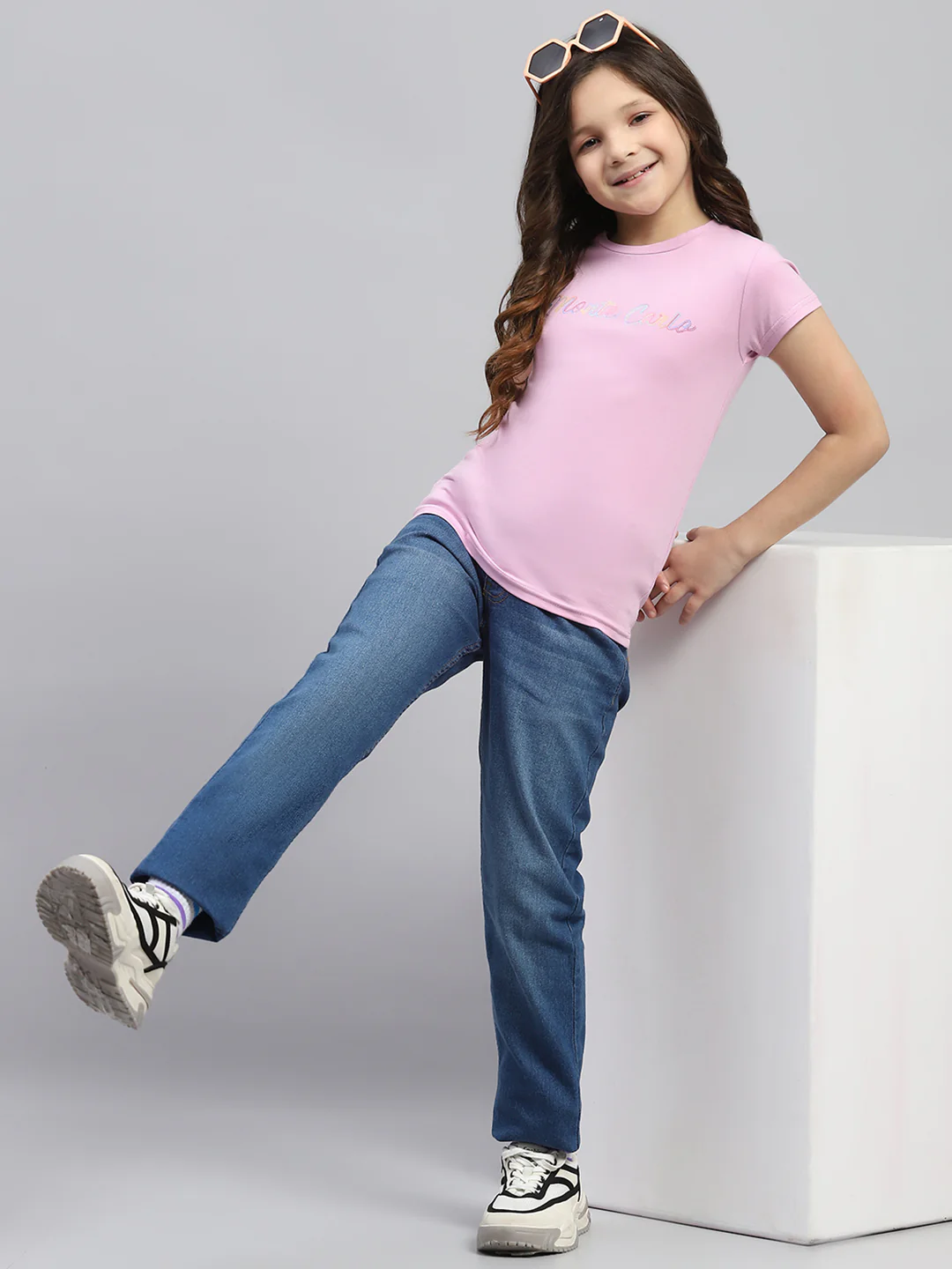 Girls Pink Printed Round Neck Half Sleeve Top - Image 2