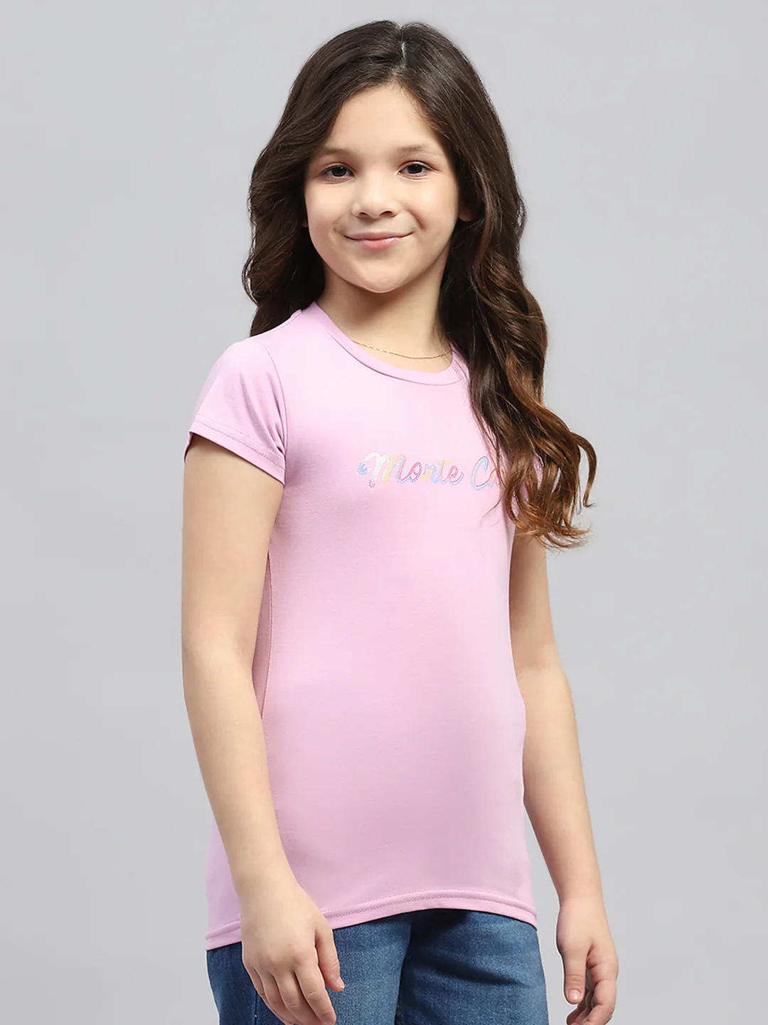 Girls Pink Printed Round Neck Half Sleeve Top - Image 4