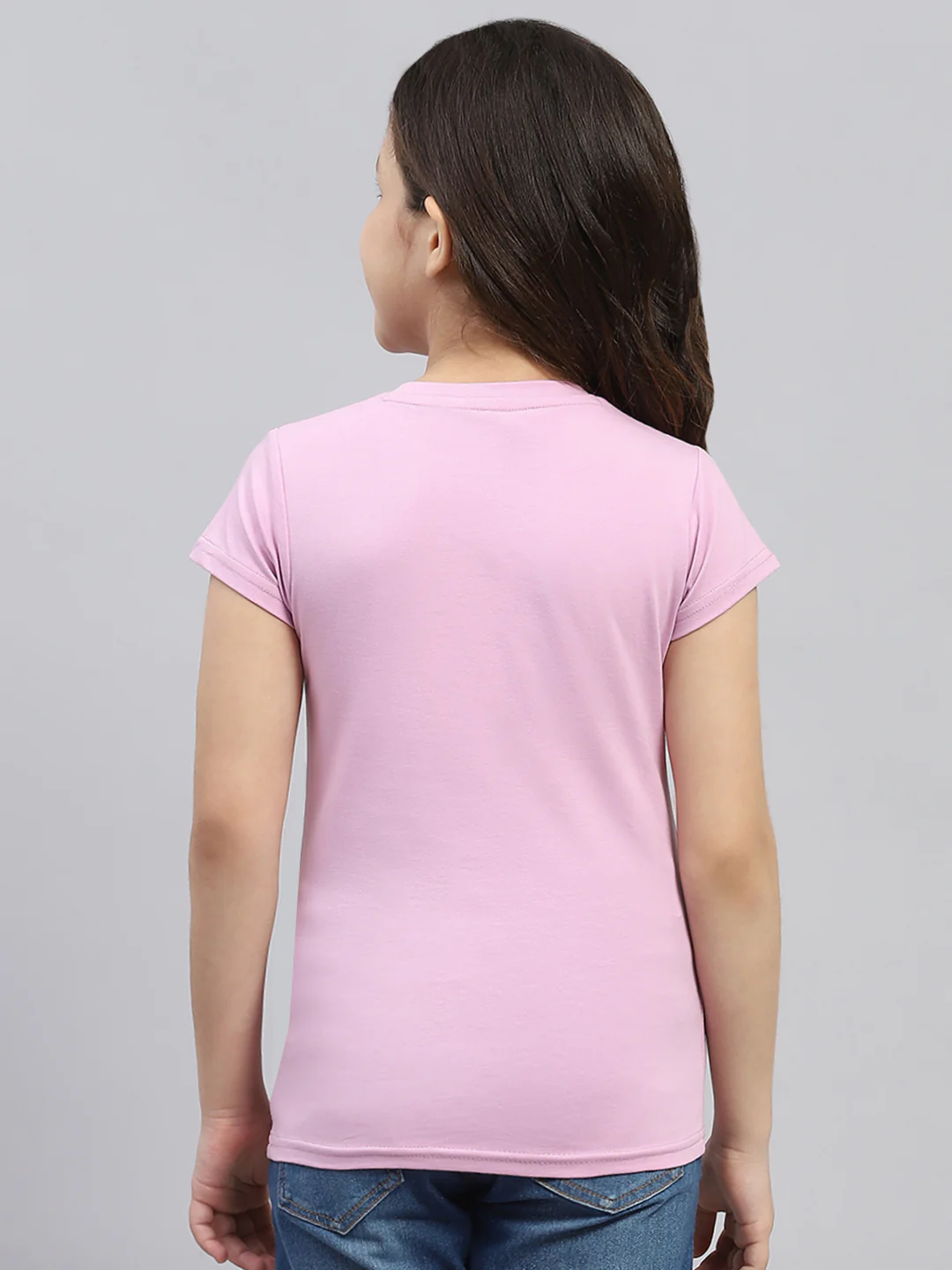 Girls Pink Printed Round Neck Half Sleeve Top - Image 5