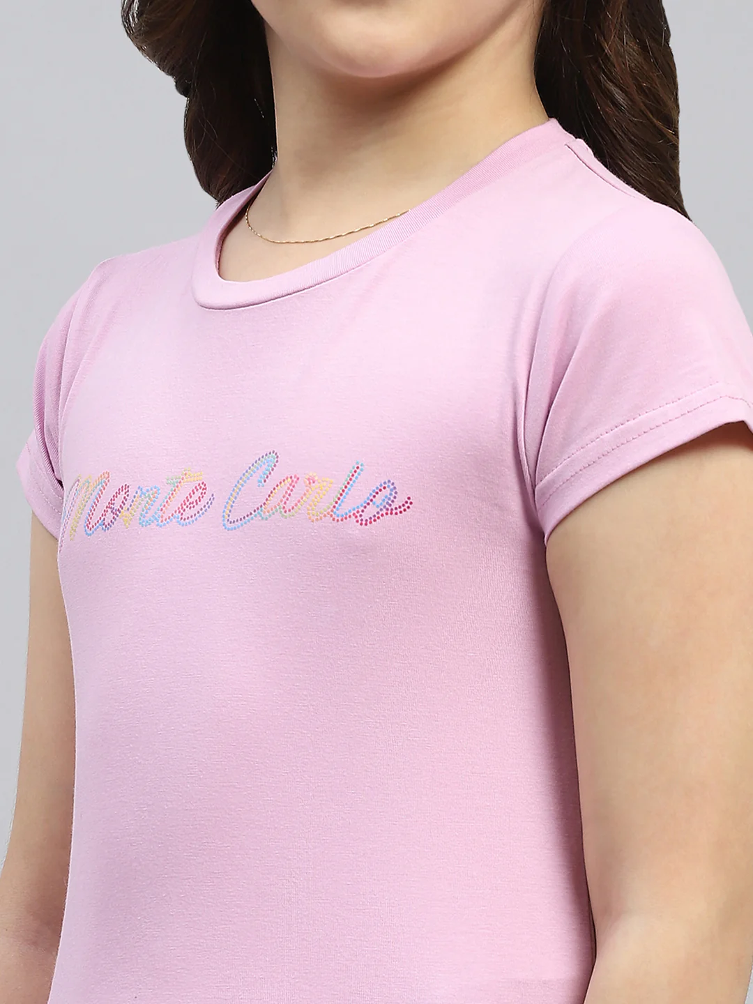 Girls Pink Printed Round Neck Half Sleeve Top - Image 6