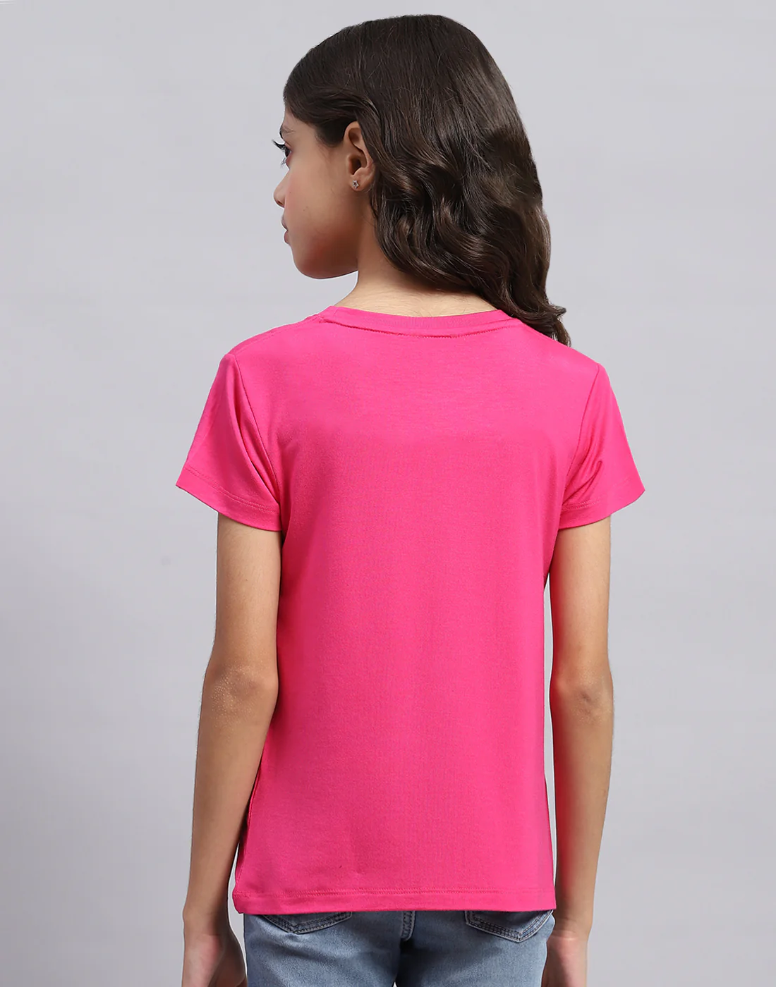 Girls Pink Printed Round Neck Half Sleeve Top - Image 5