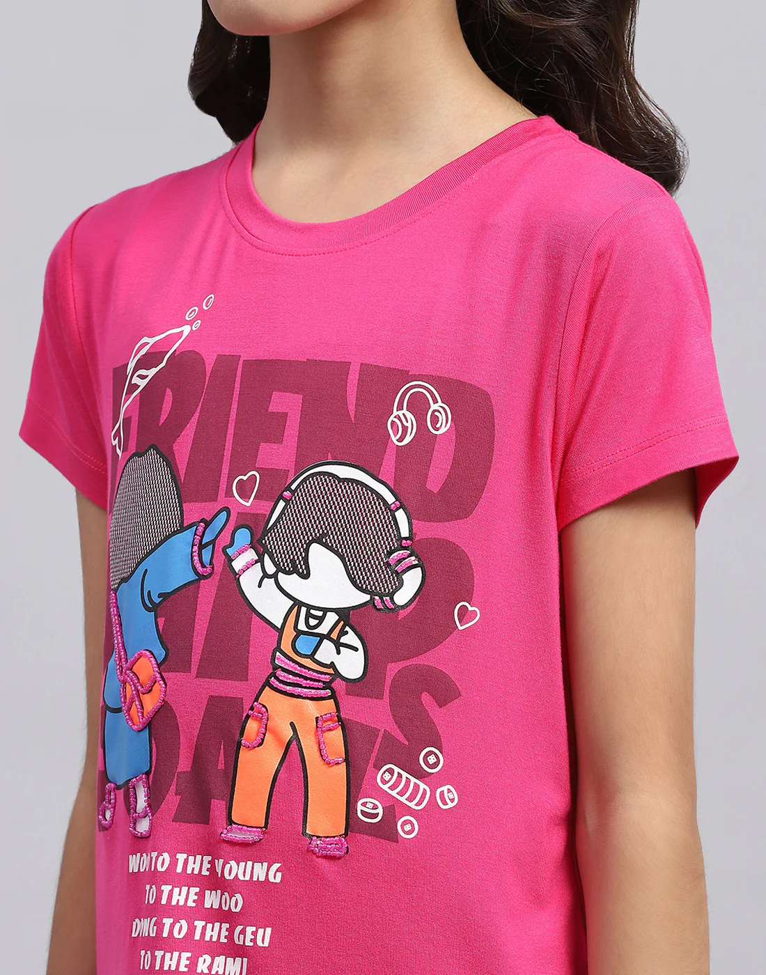 Girls Pink Printed Round Neck Half Sleeve Top - Image 7