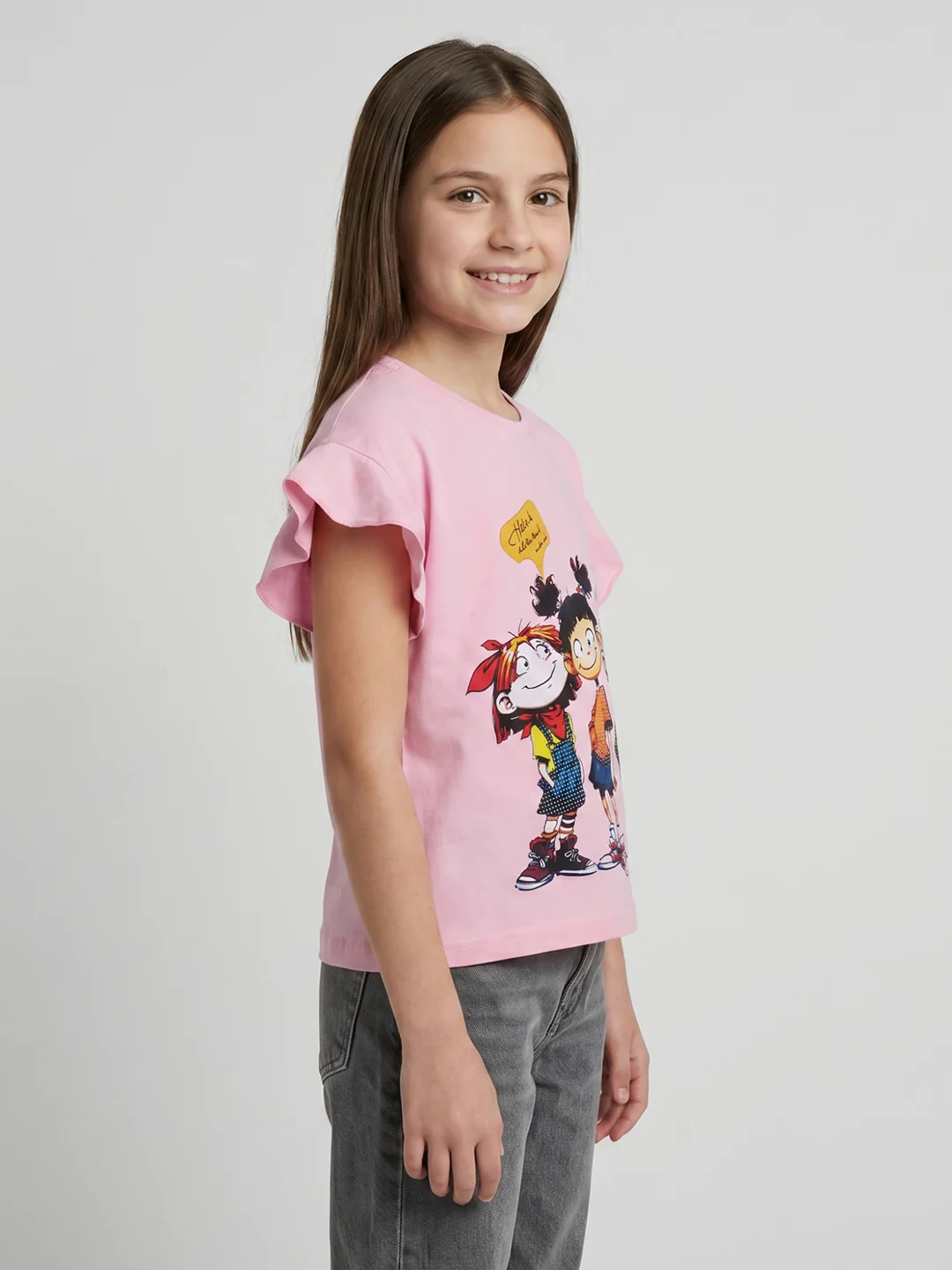 Girls Pink Printed Round Neck Half Sleeve Top - Image 2